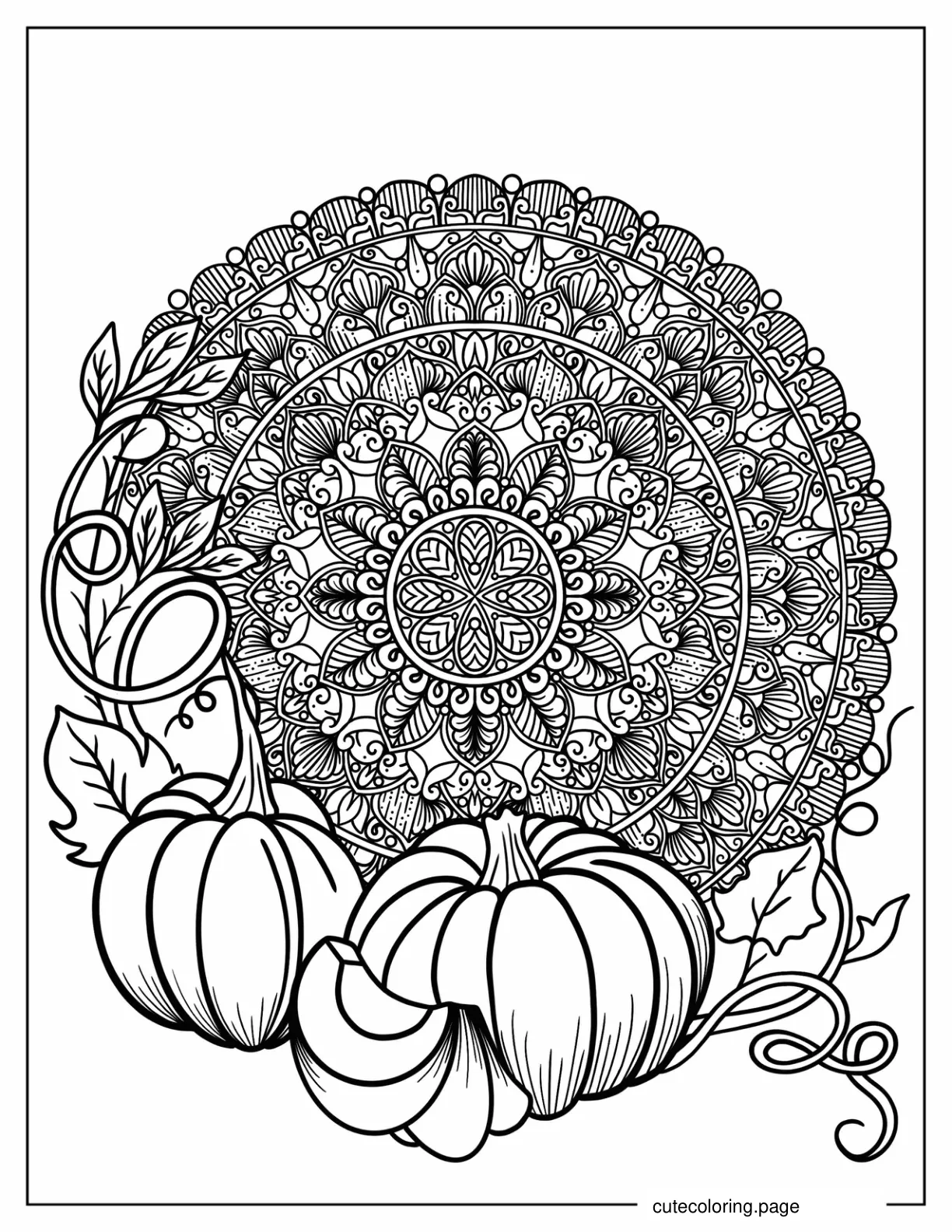 Detailed Autumn Mandala With Pumpkins coloring page