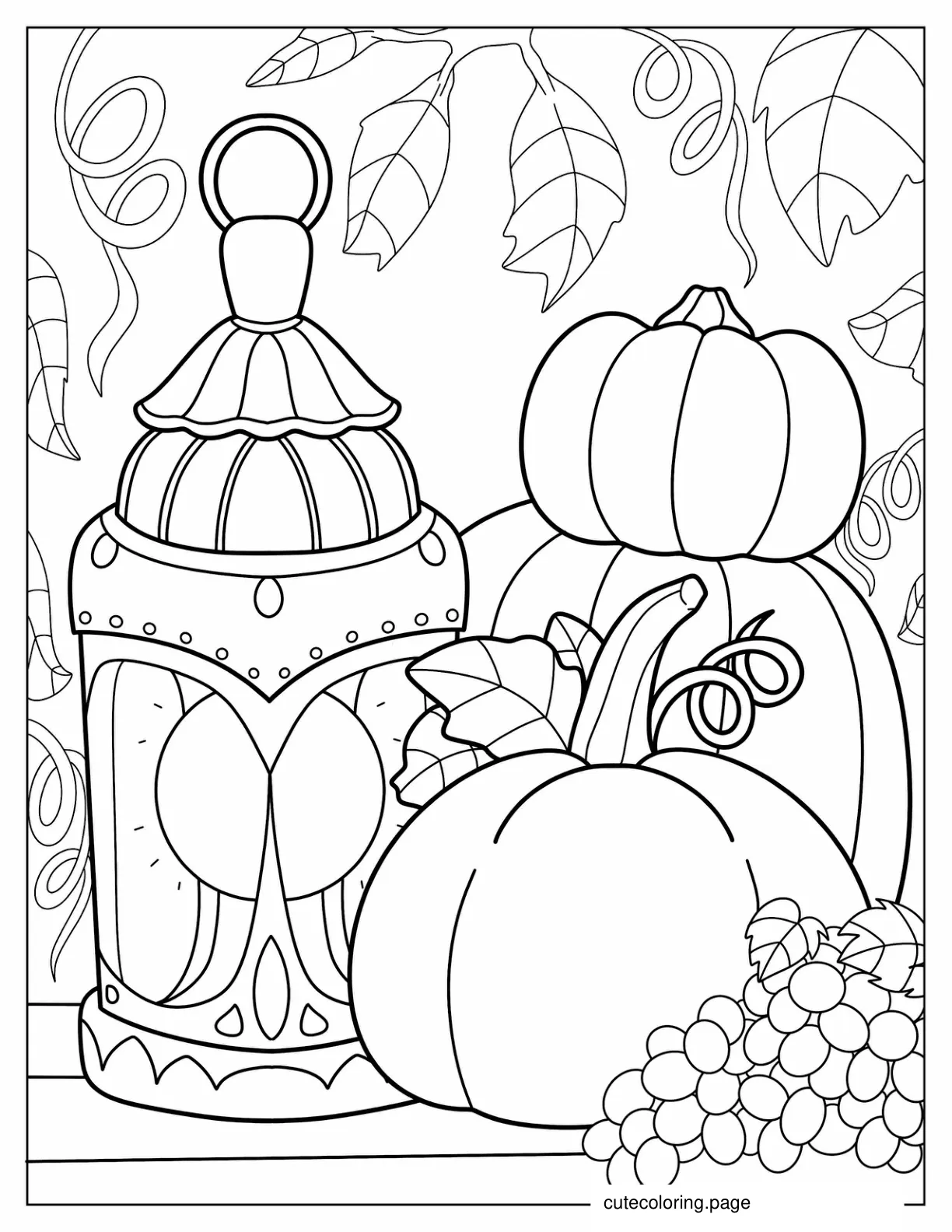 Detailed Fall Pumpkin Beside Lantern On Table Coloring Sheet coloring page