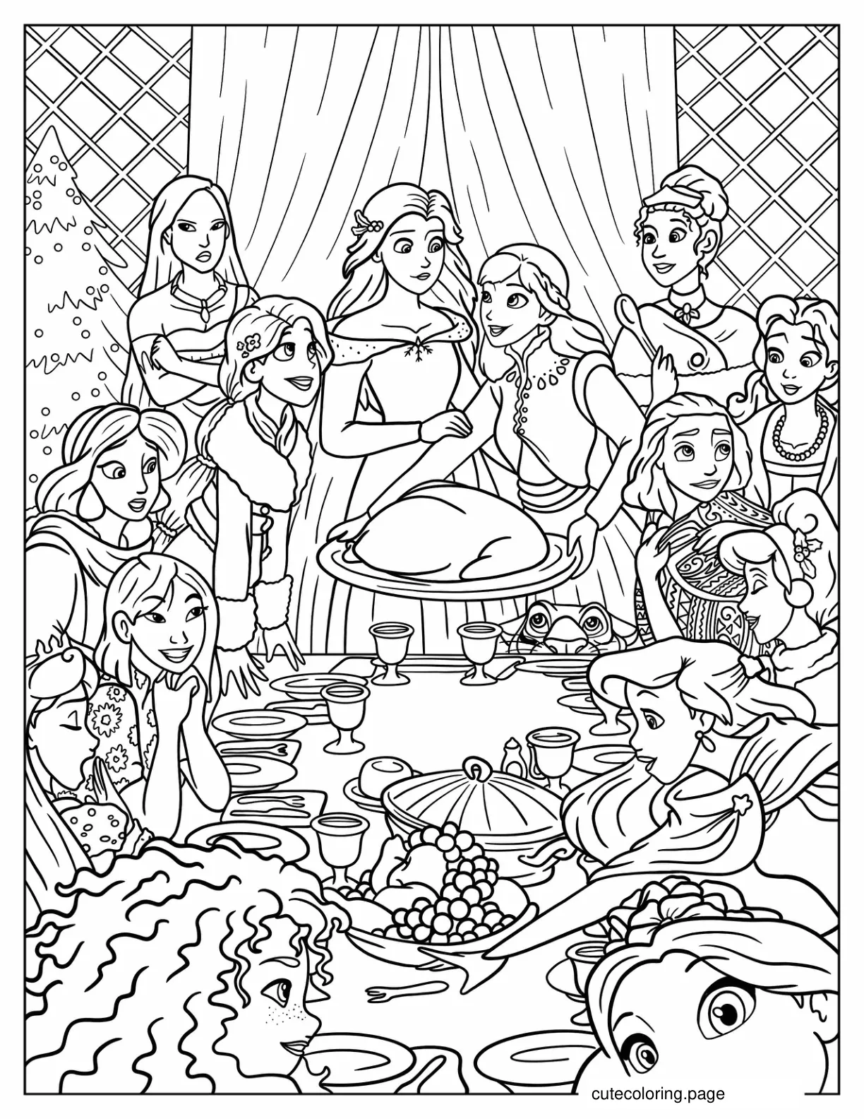 Disney Princesses Celebrating Thanksgiving Coloring In coloring page