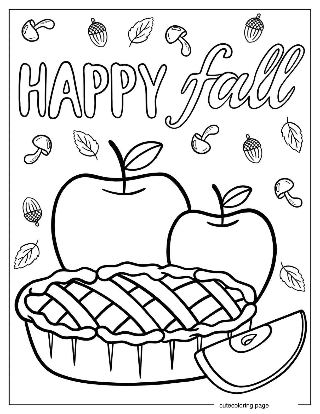 Easy Coloring Page Of Fall Apple Pie For Kids coloring page