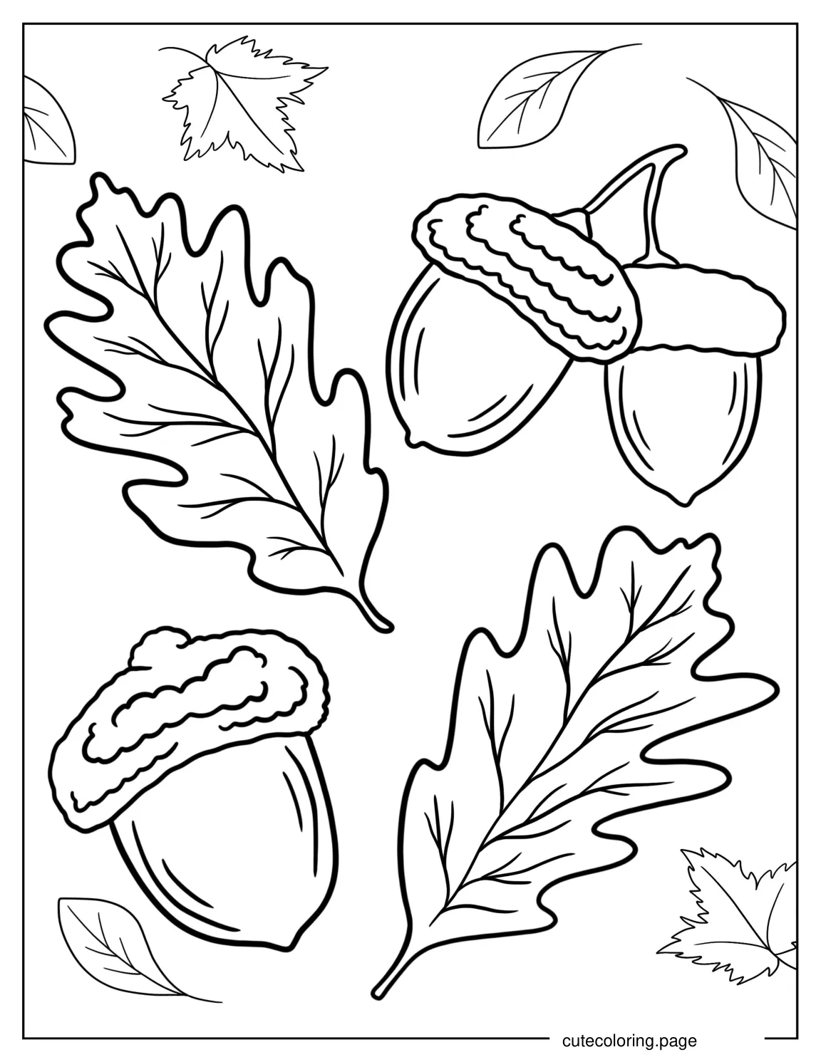 Easy Fall Leaves And Chestnuts Coloring Page coloring page