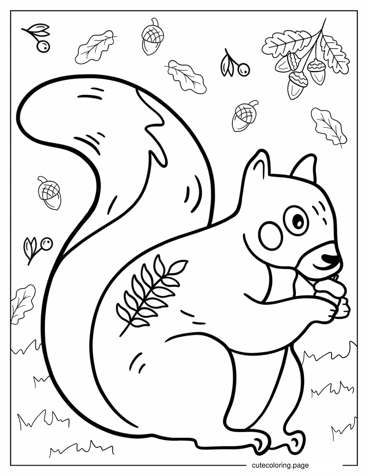 Easy Squirrel Eating Acorn Coloring Sheet coloring page