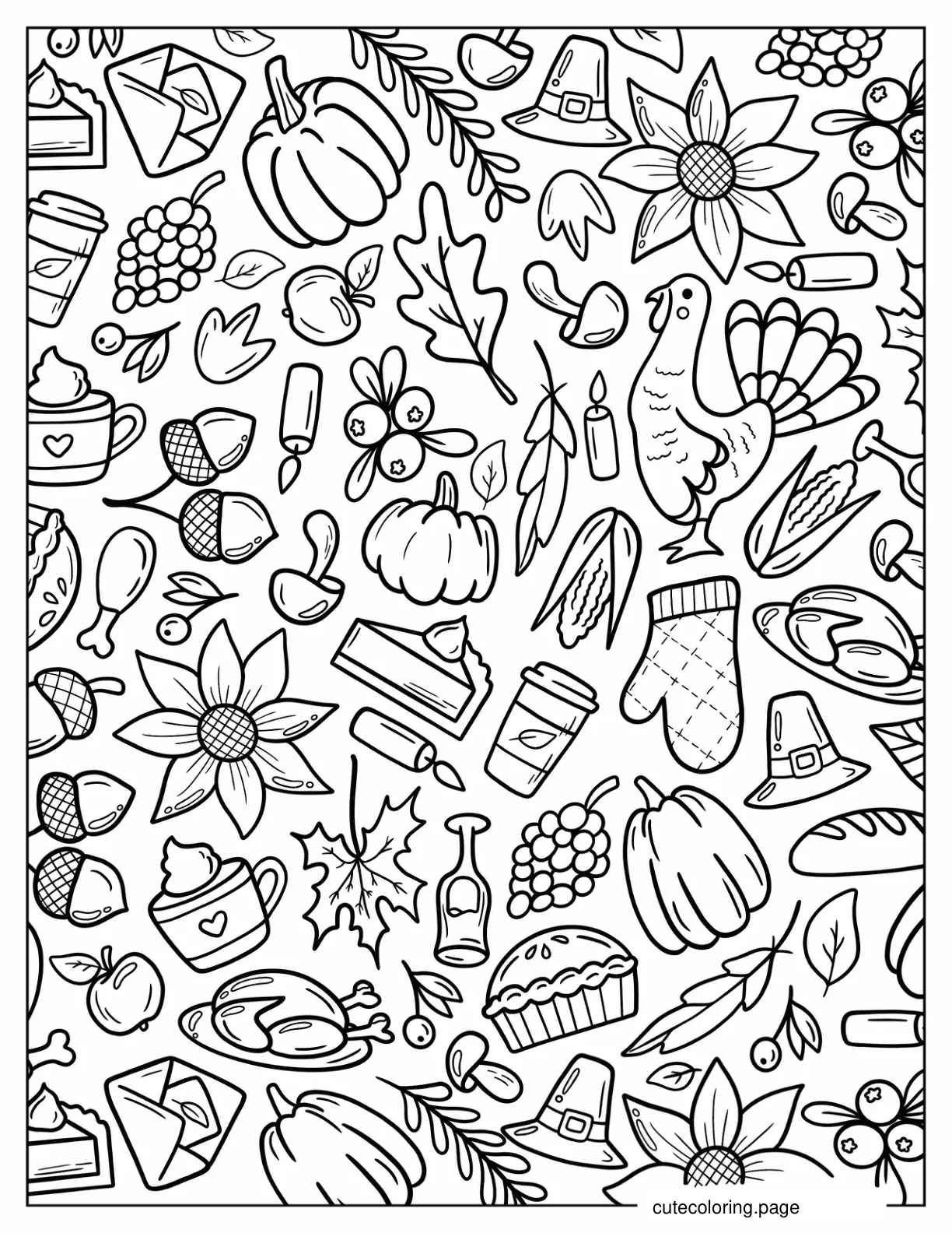 Fall Elements Turkey Pumpkin Spice Candle Chestnuts Coloring Sheet coloring page