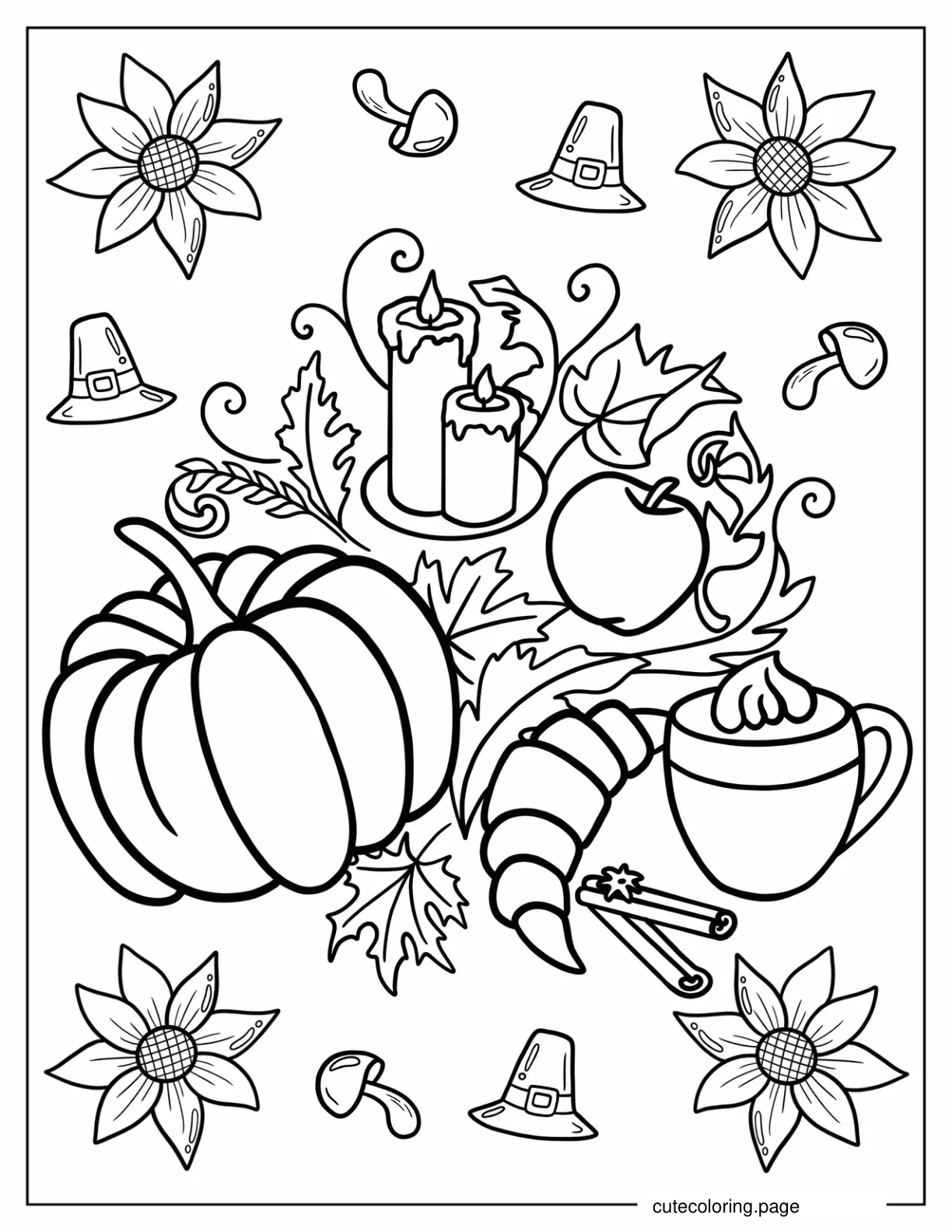 Fall Pumpkin Latte Candles And Cinnamon Sticks Coloring Sheet coloring page