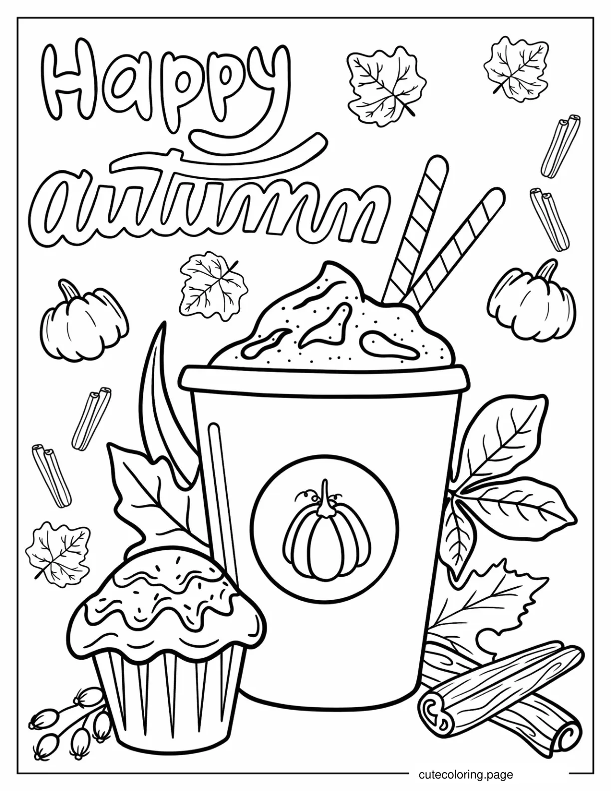 Happy Autumn Pumpkin Spice Coloring In coloring page