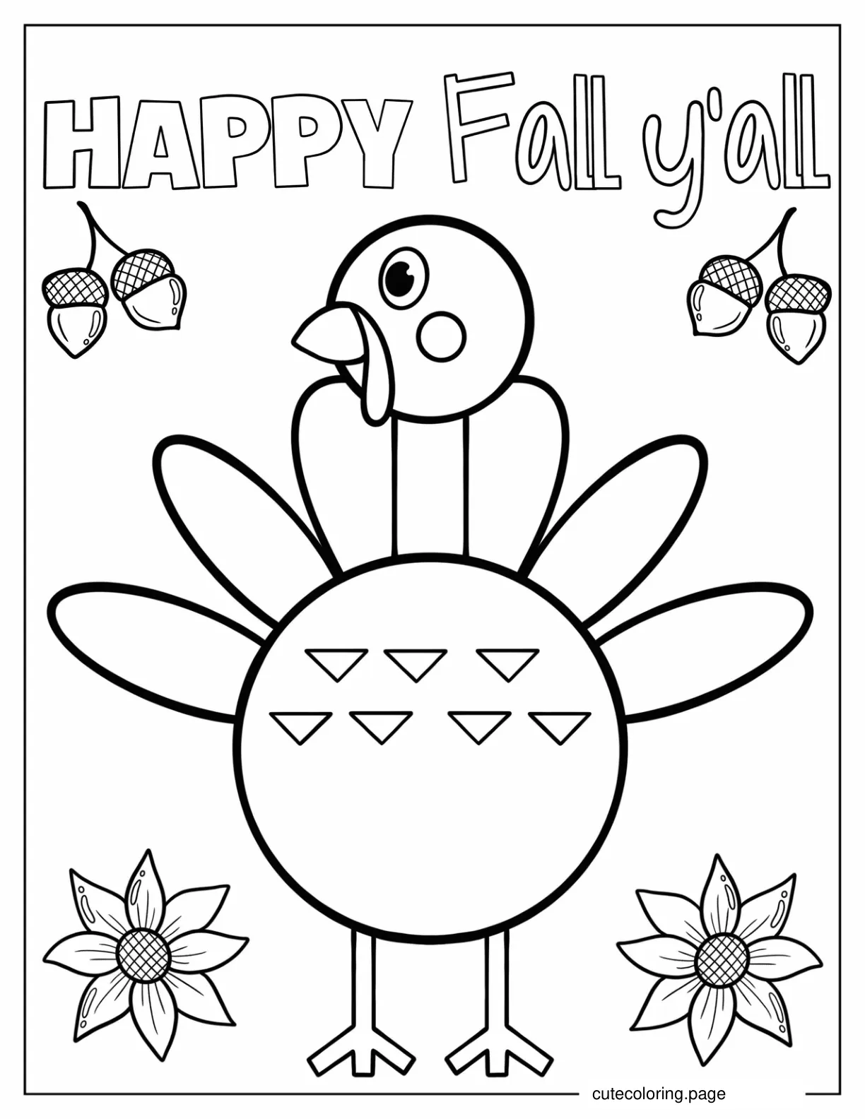 Happy Fall Greeting With Cute Cartoon Turkey coloring page