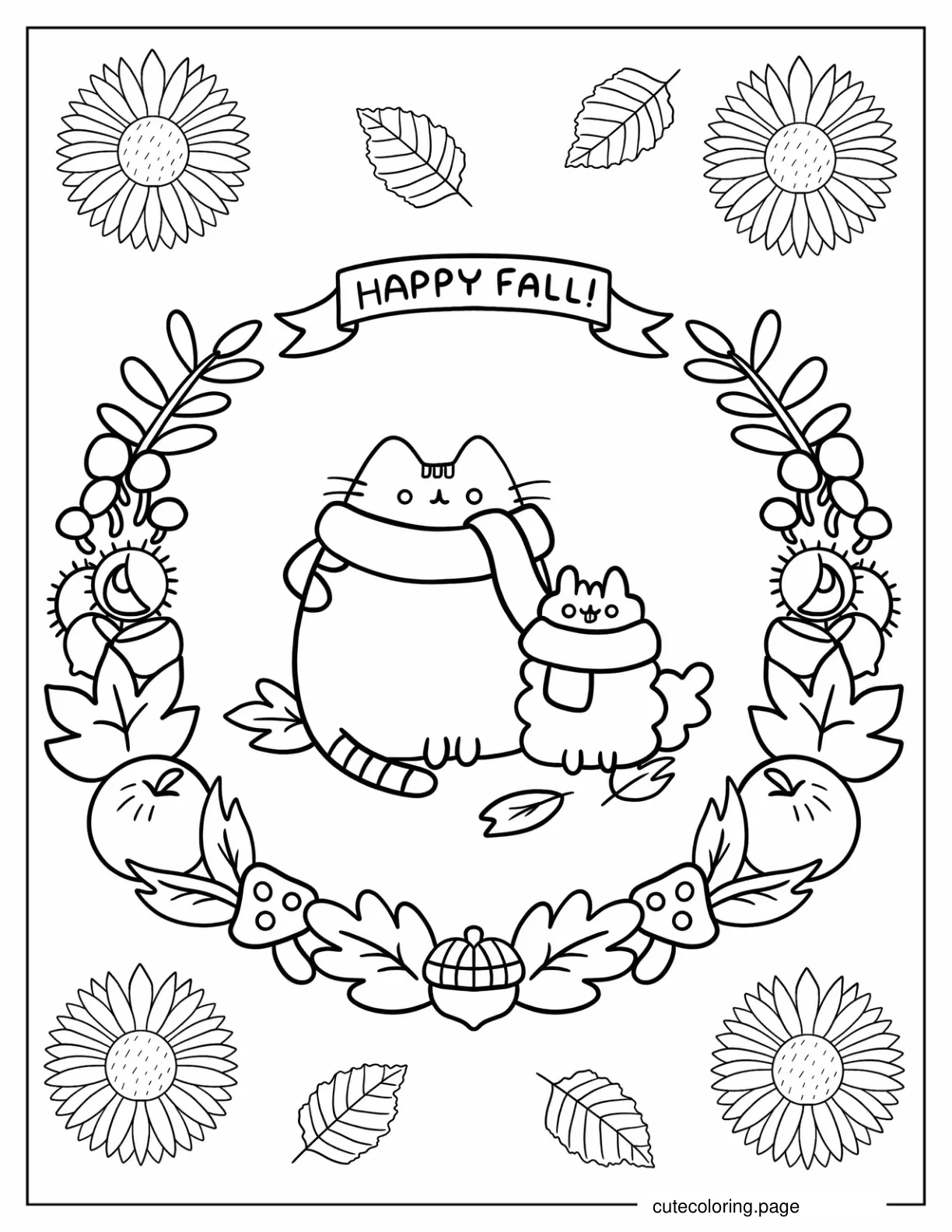 Happy Fall Pusheen And Stormy Coloring Page coloring page