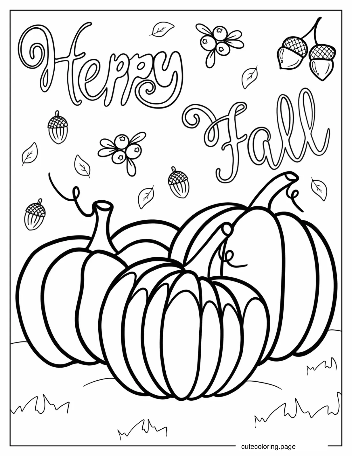 Happy Fall With Easy Pumpkin Outlines coloring page