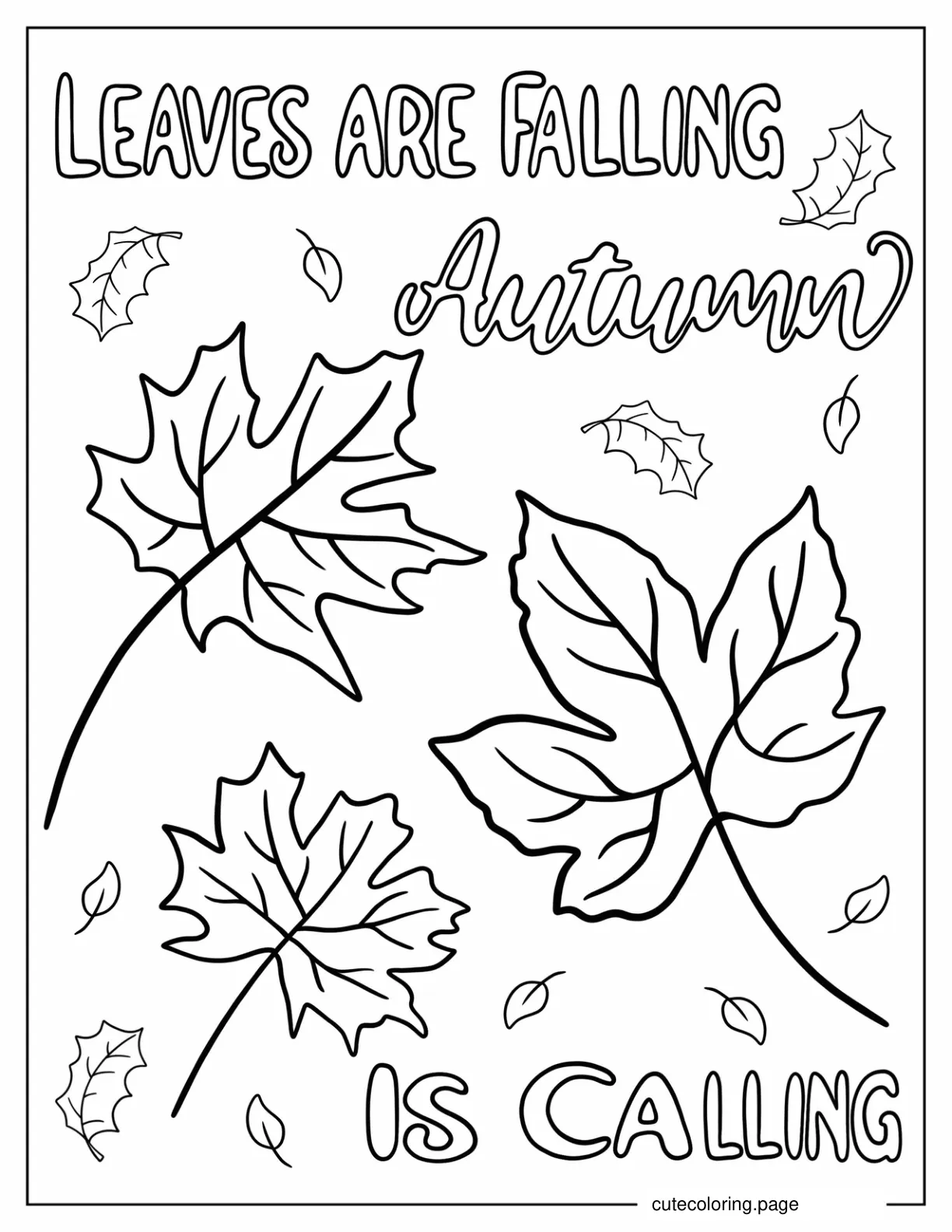 Large Autumn Leaves With Greeting Coloring In coloring page