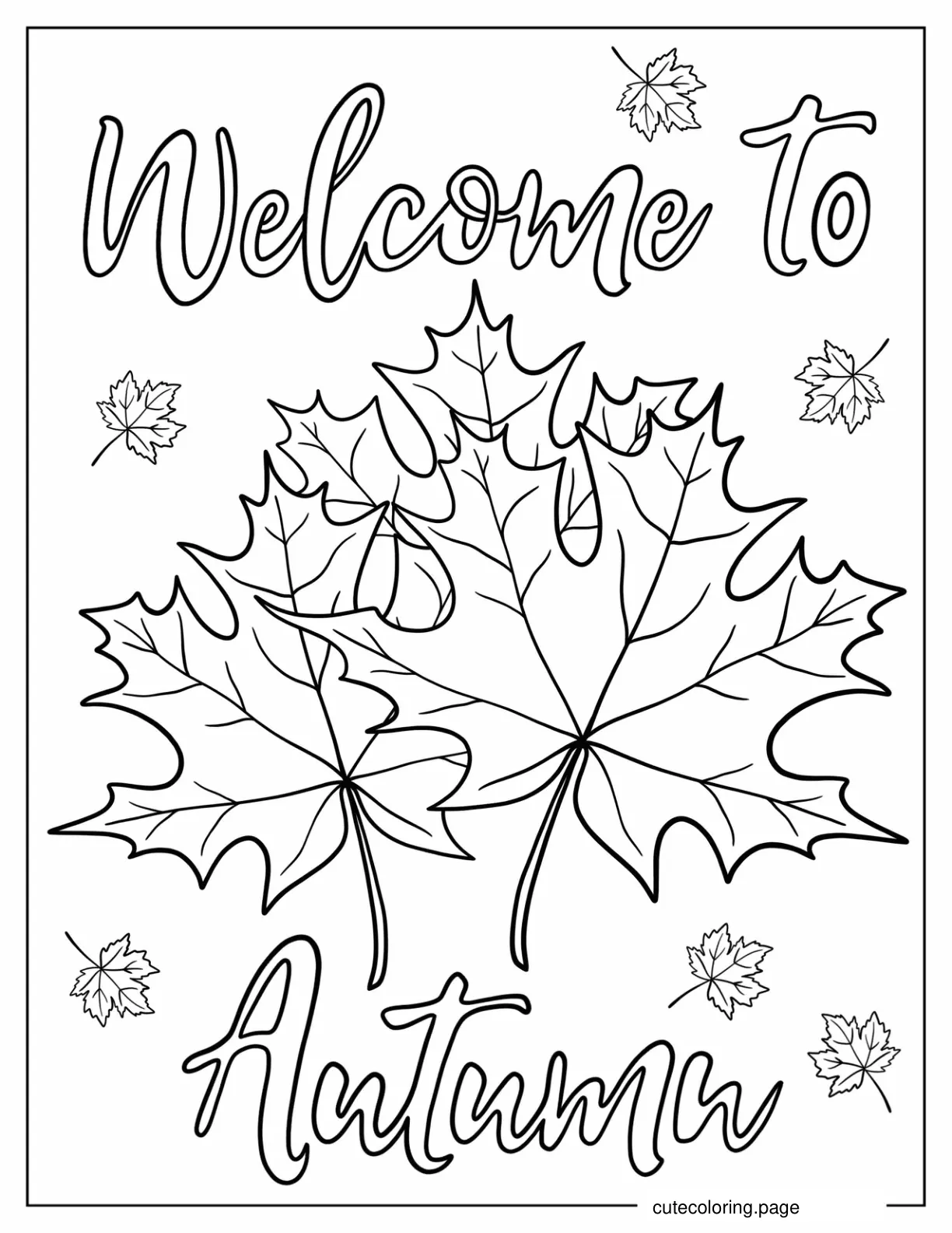 Realistic Autumn Leaves With Greeting Coloring In coloring page