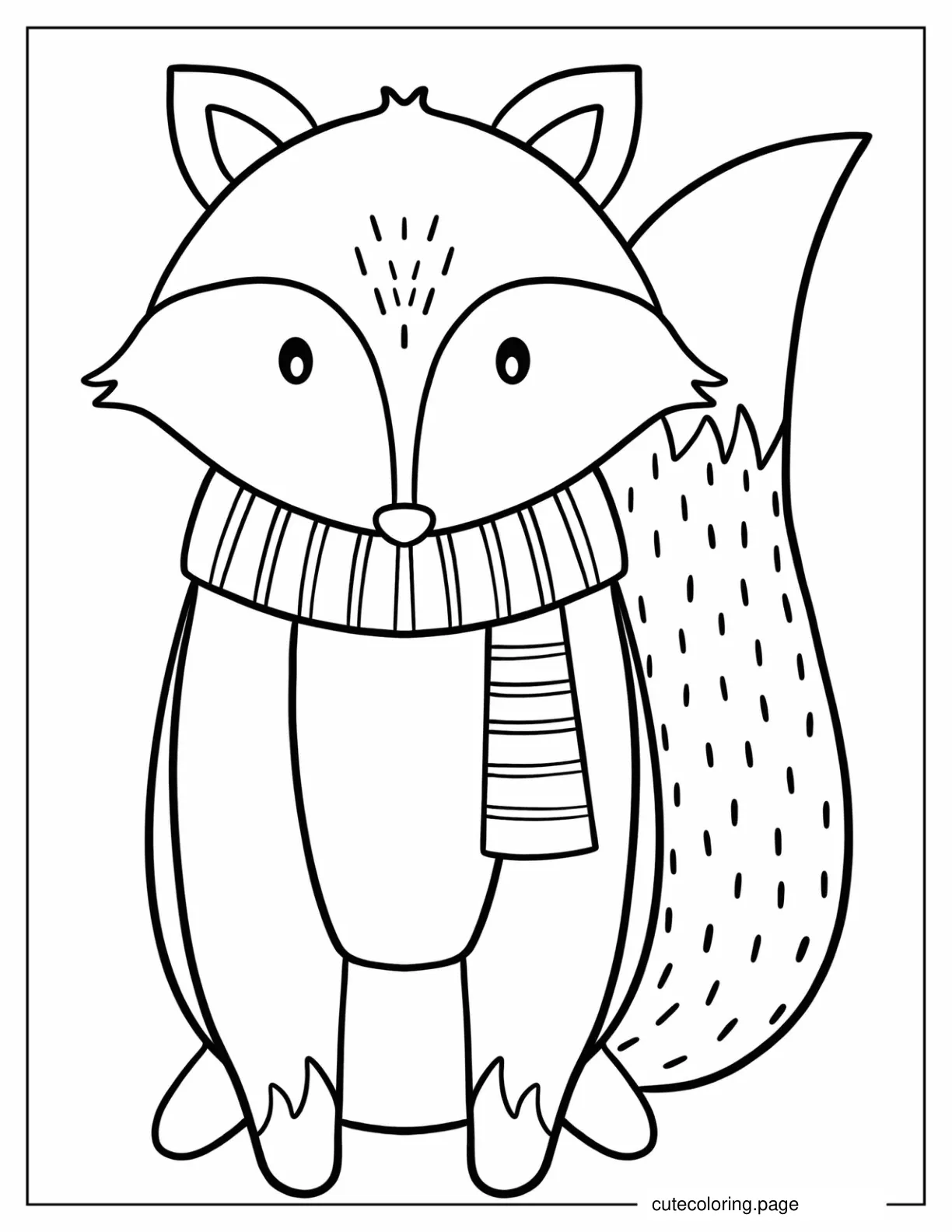 Simple Fox Wearing Scarf In Fall Coloring In For Kids coloring page