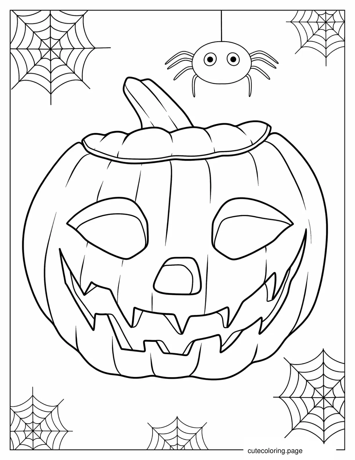 Smiling Jack O Lantern With Spider On Top coloring page