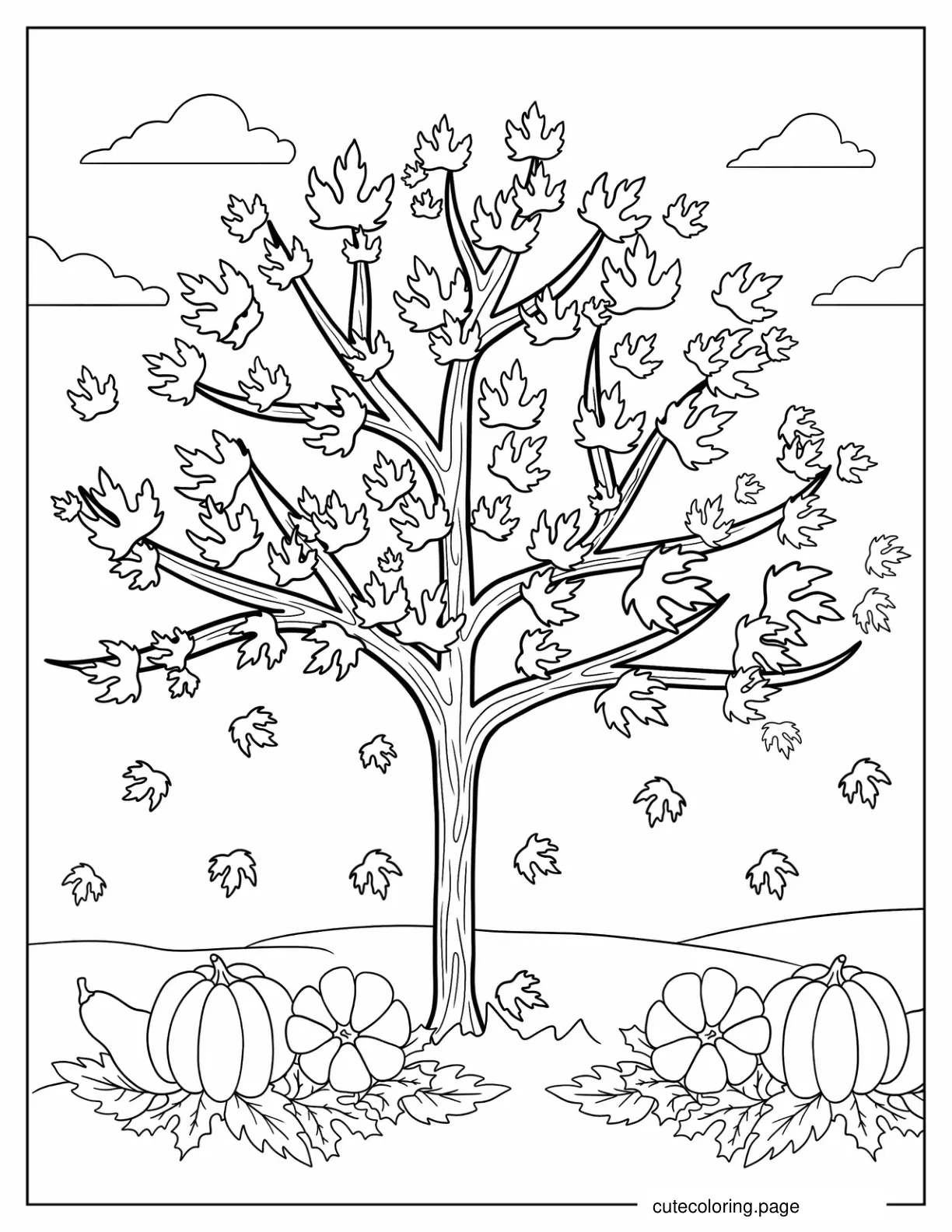 Tree Shedding Leaves In Autumn Coloring Page coloring page