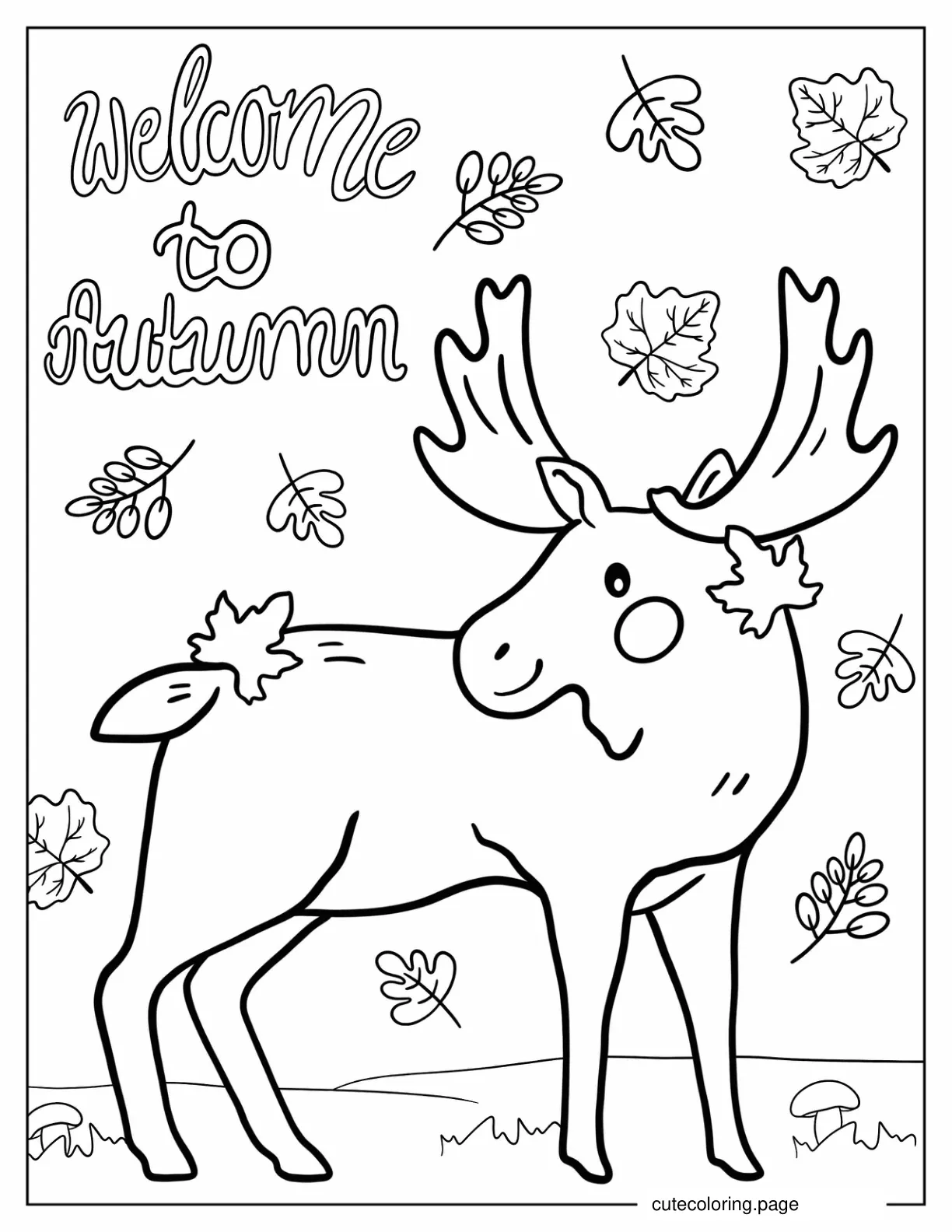 Welcome To Autumn Words Above Moose Coloring Sheet coloring page