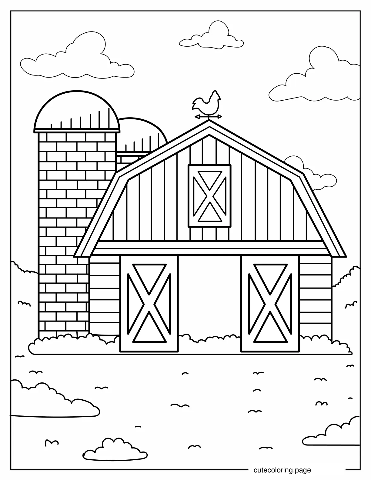 Detailed Farm Barn With Silo coloring page