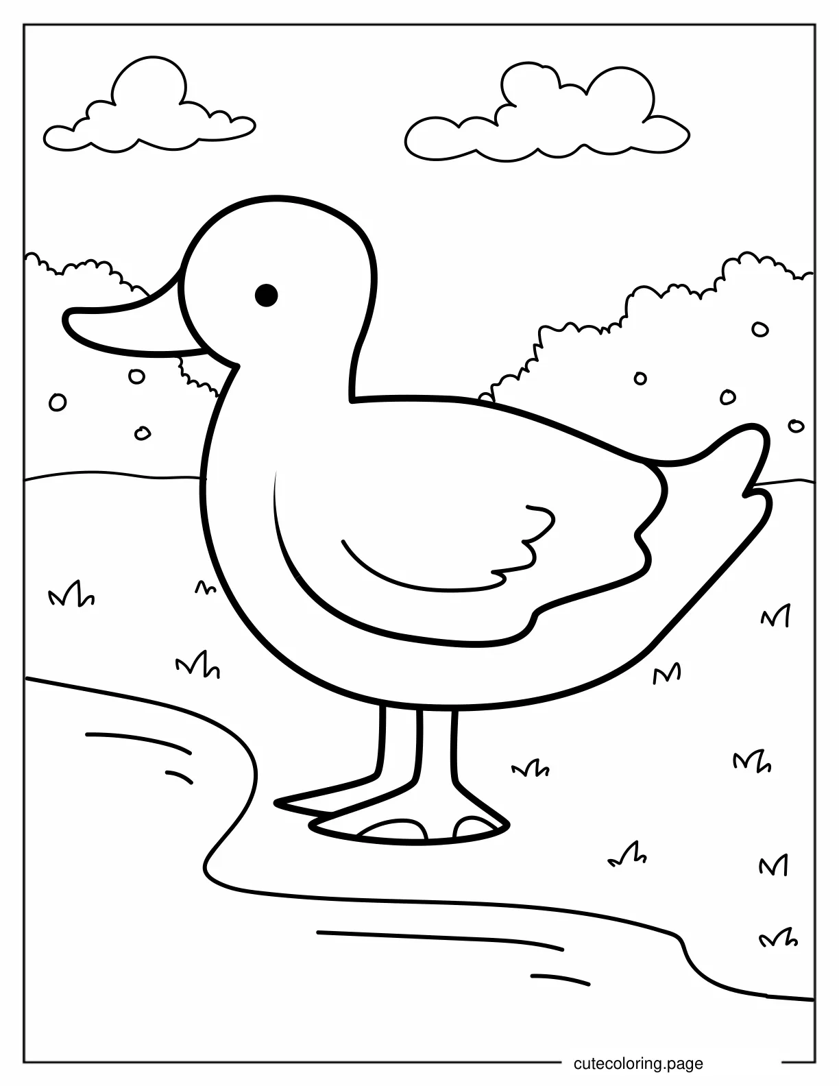 Duck Going To Pond On Farm To Color coloring page