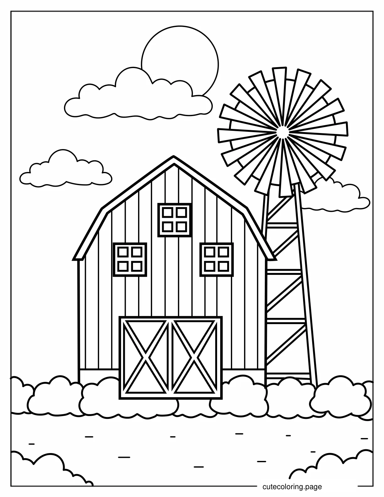 Easy Farm And Windmill To Color coloring page