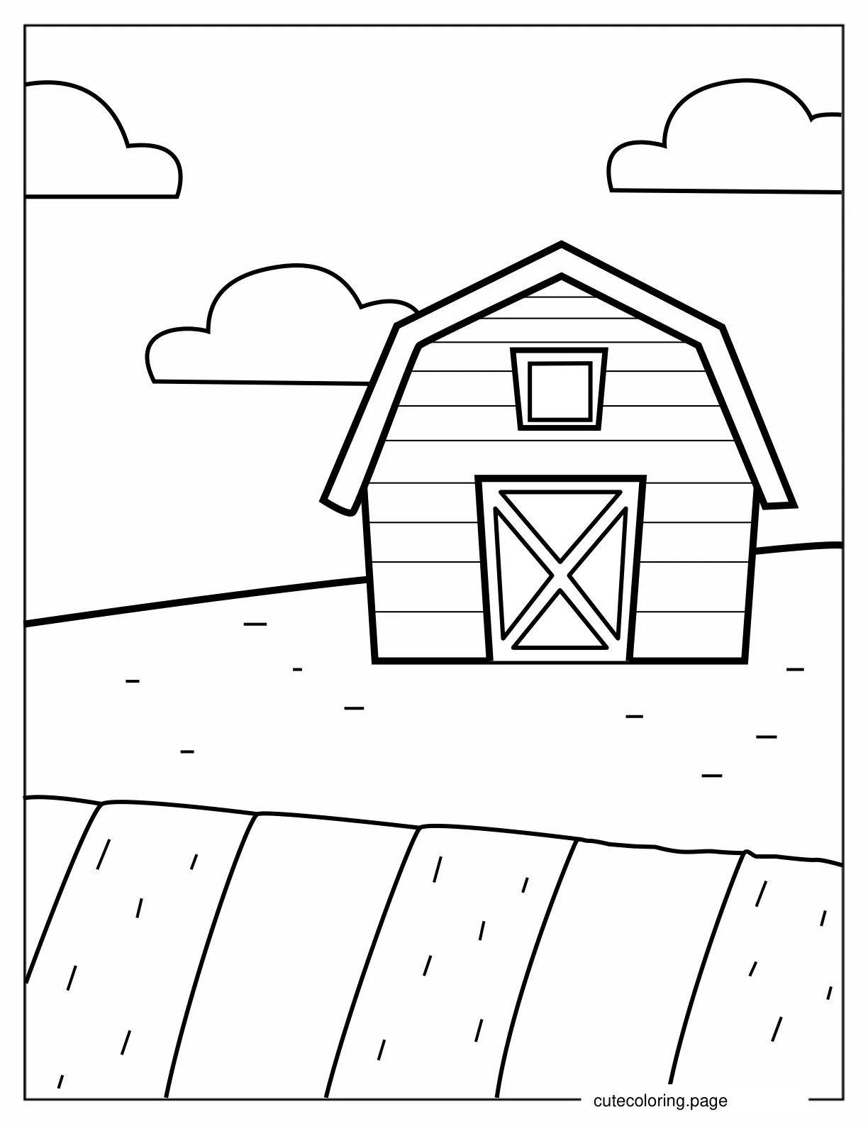 Easy To Color Barn With Fields To Color coloring page