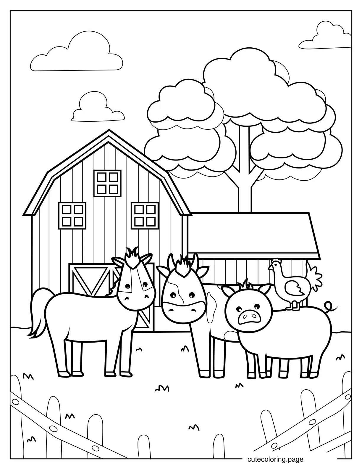 Farm With Horses And Cows To Color coloring page