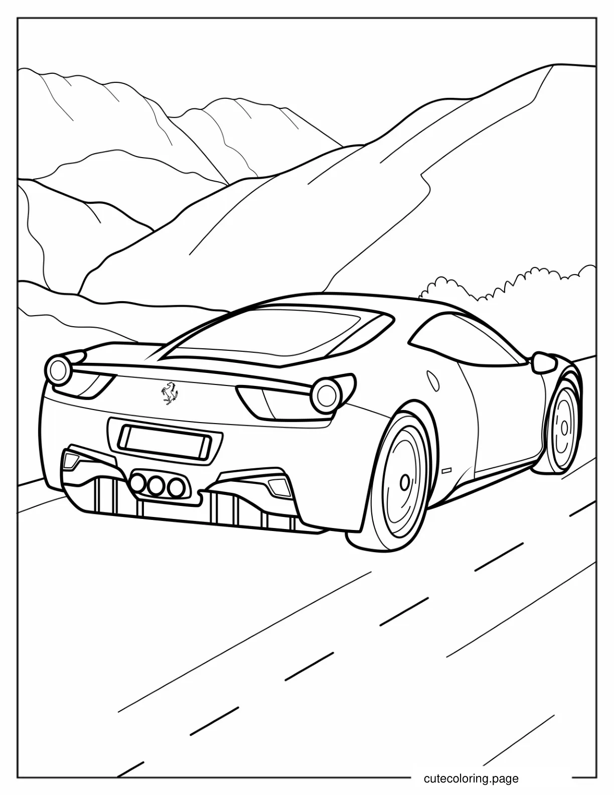 Backend Of a Ferrari Supercar coloring page