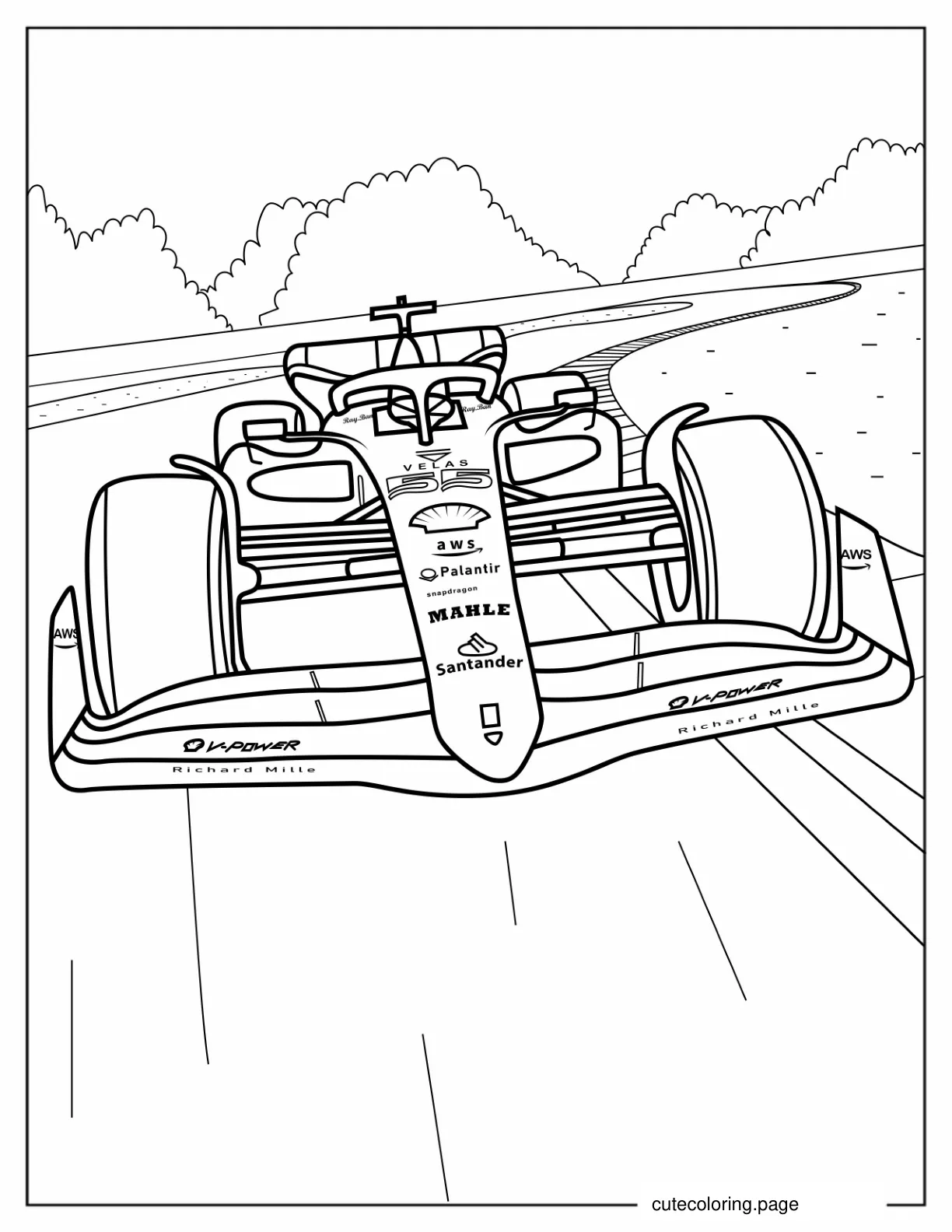 F1 Ferrari Racing Car To Color For Kids coloring page