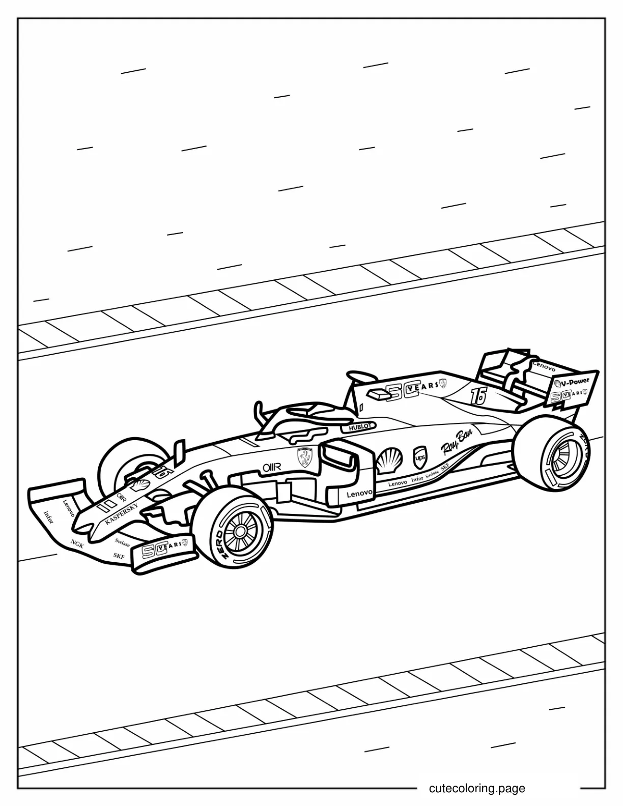 Ferrari F1 Race Car Coloring sheet For Kids coloring page