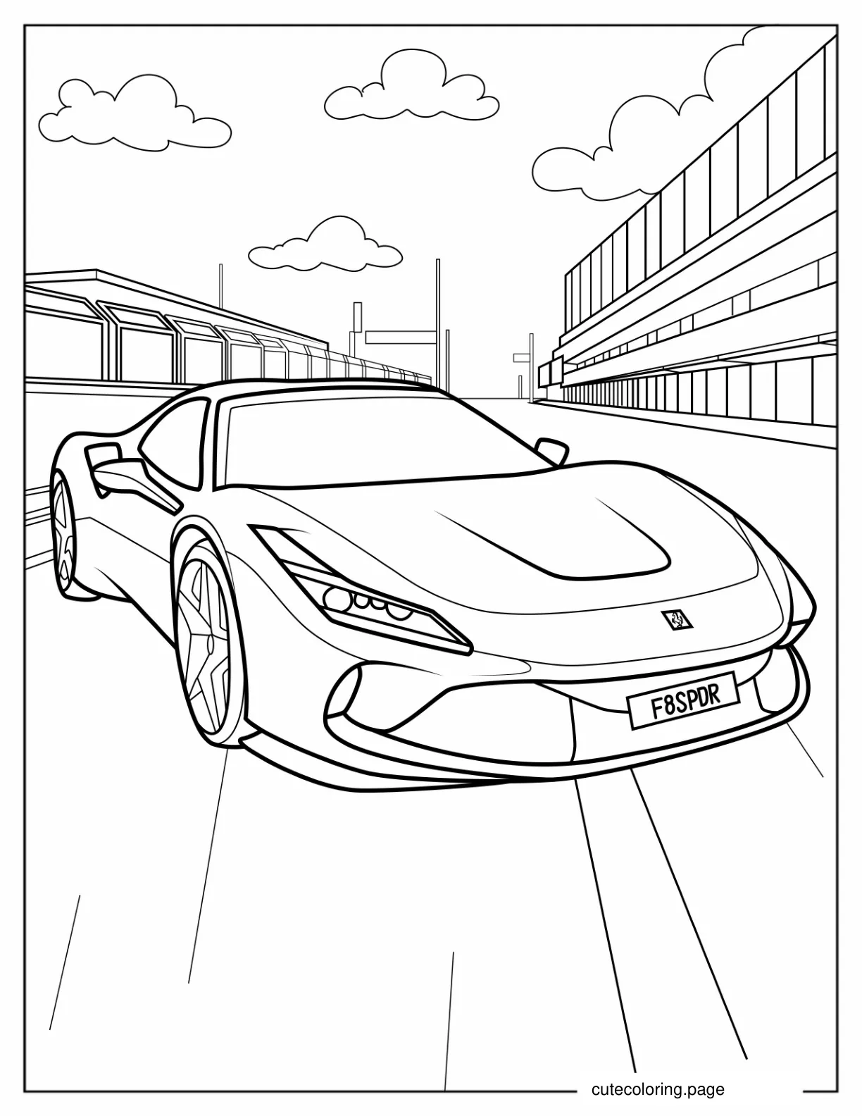 Ferrari F8 Spider Race Car Coloring Sheet coloring page