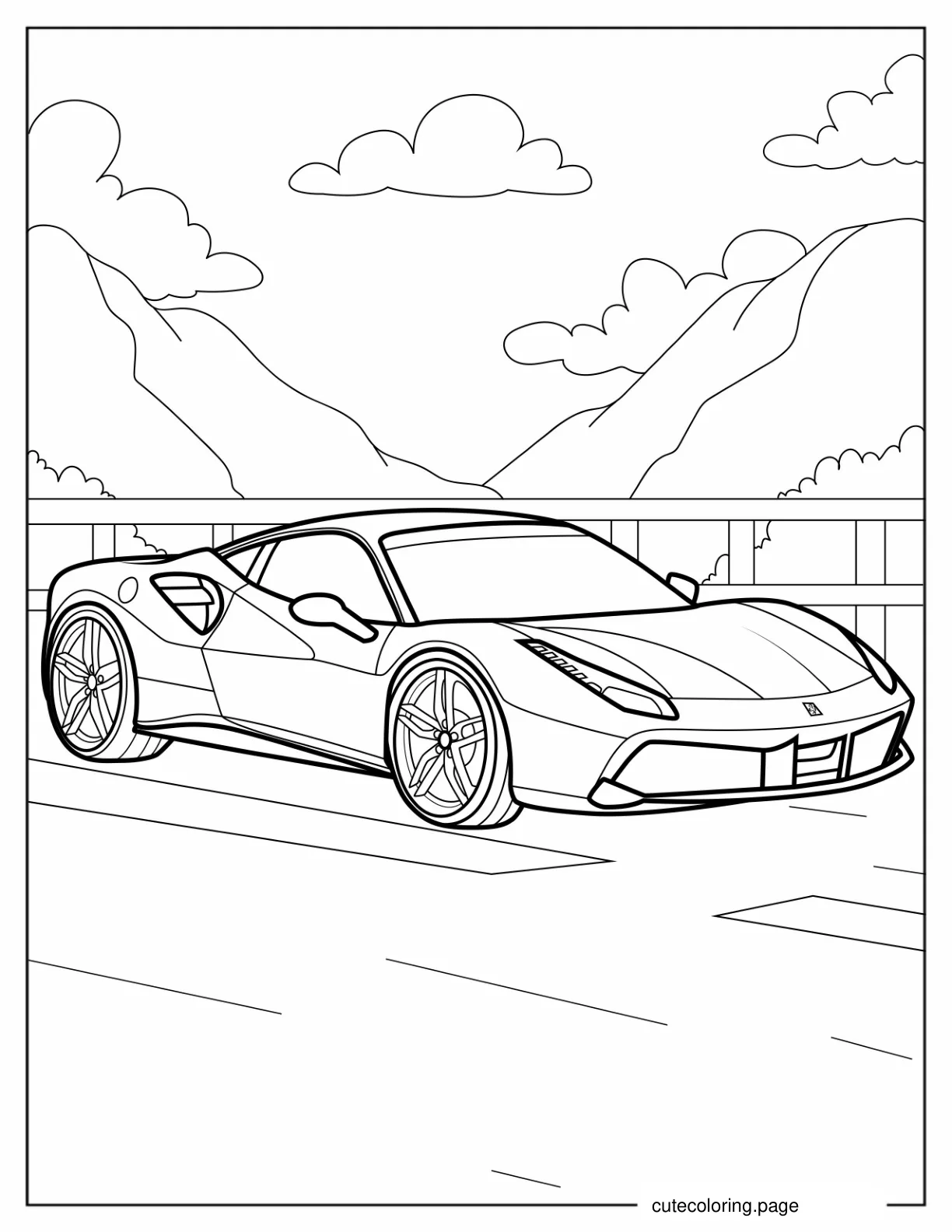 Ferrari GTO Driving Through The Hills To Color coloring page