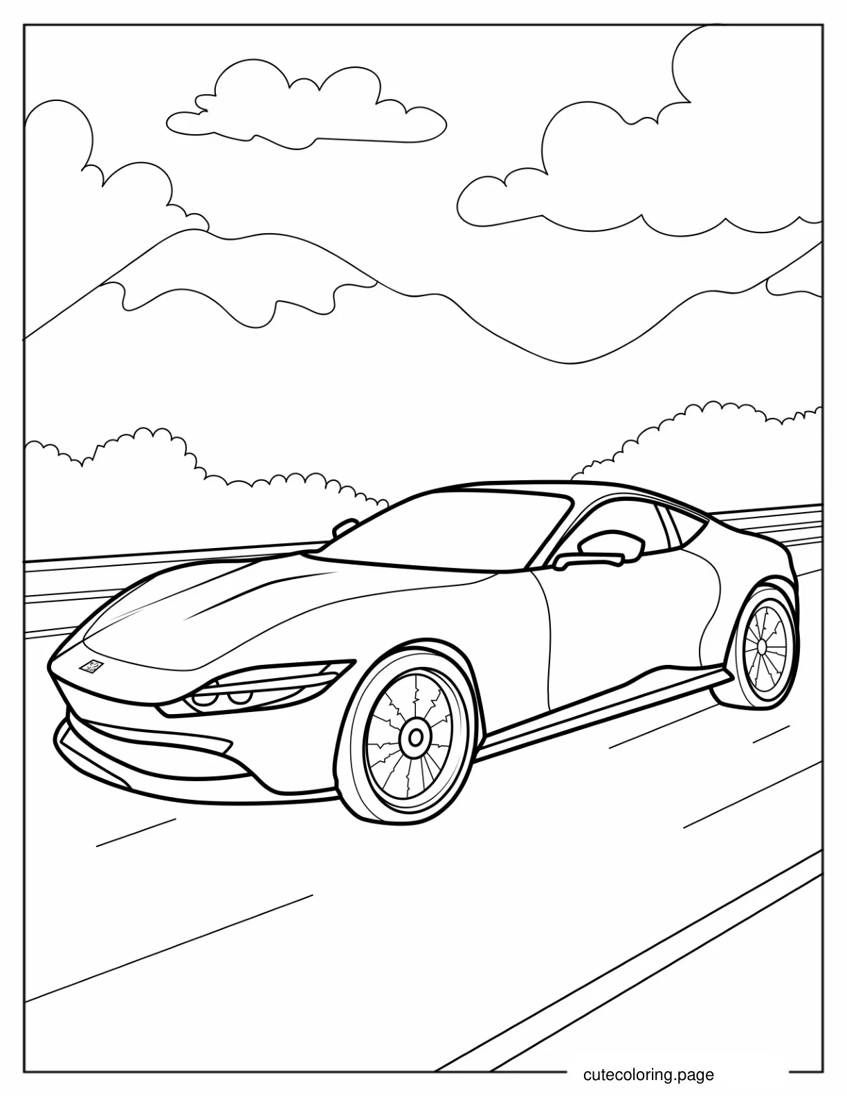 Ferrari Supercar Racing Through The Mountains coloring page