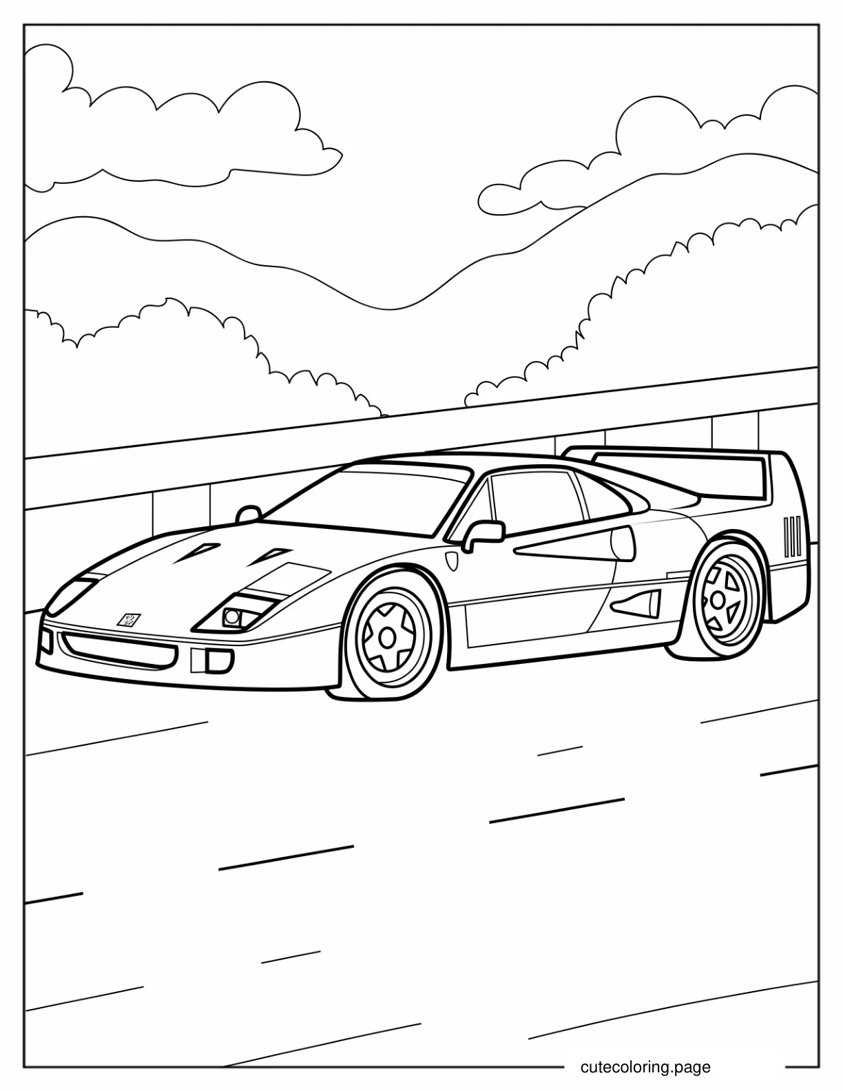 Realistic Looking Ferrari F40 To Color coloring page