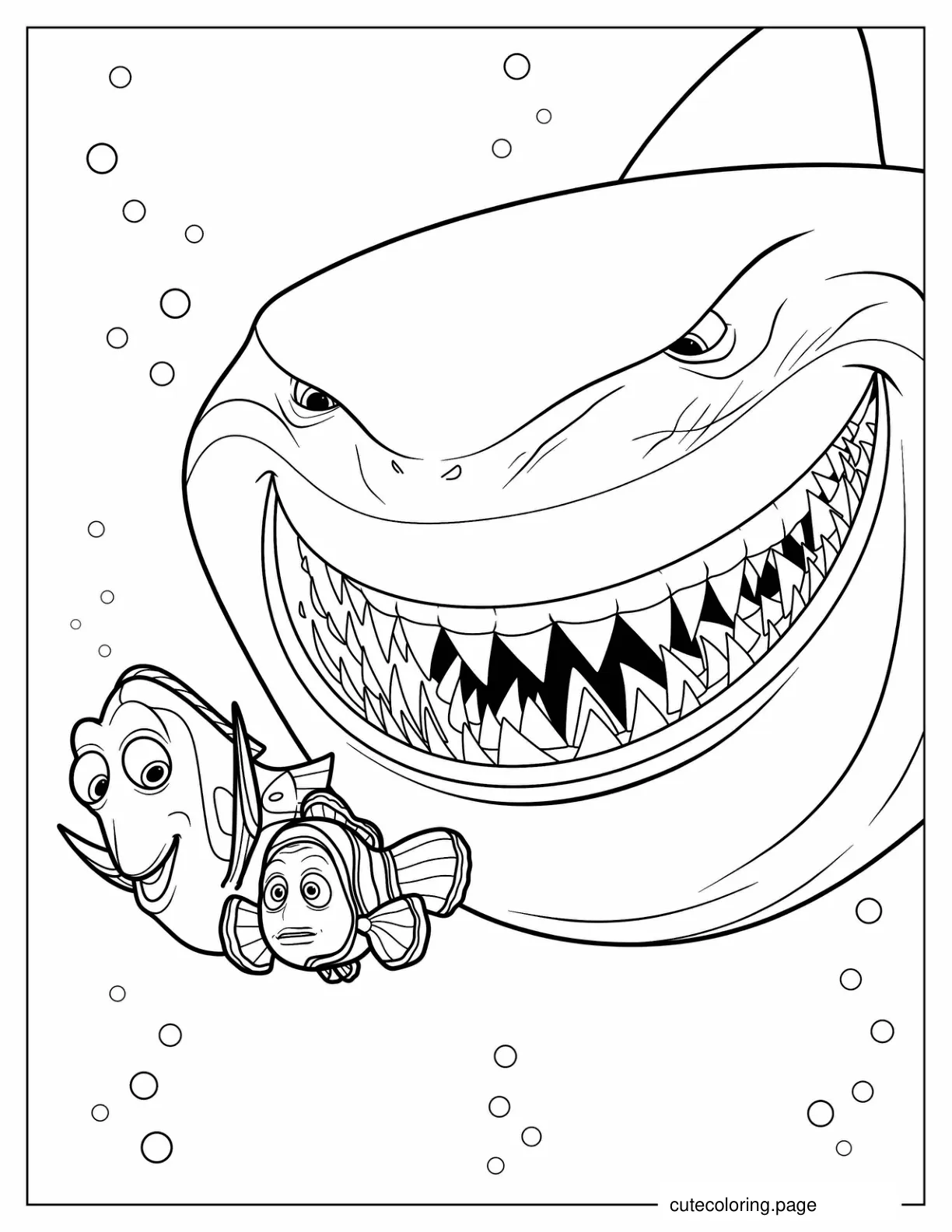 Bruce The Shark Stalking Dory And Marlin coloring page