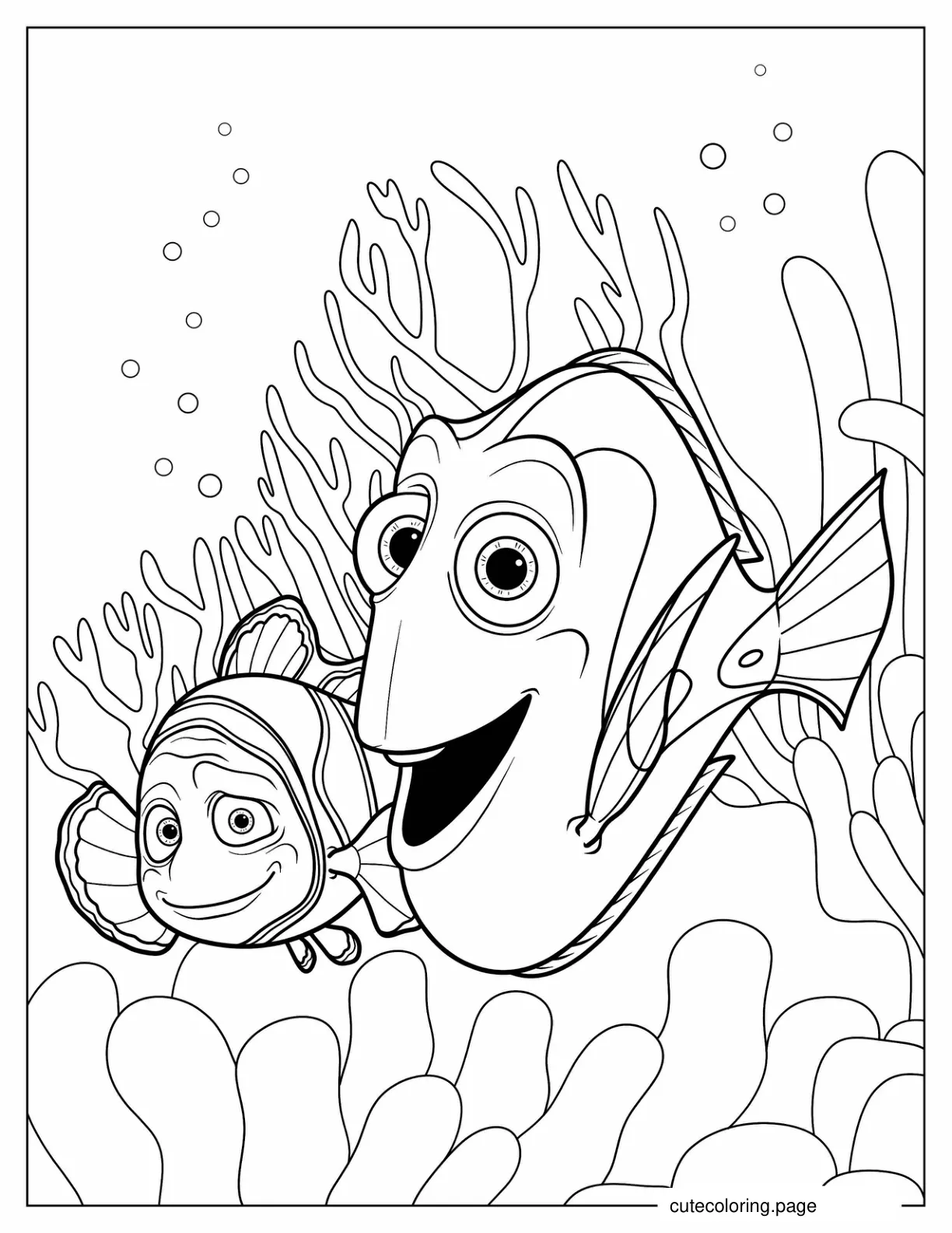 Dory And Marlin Swimming In Coral coloring page