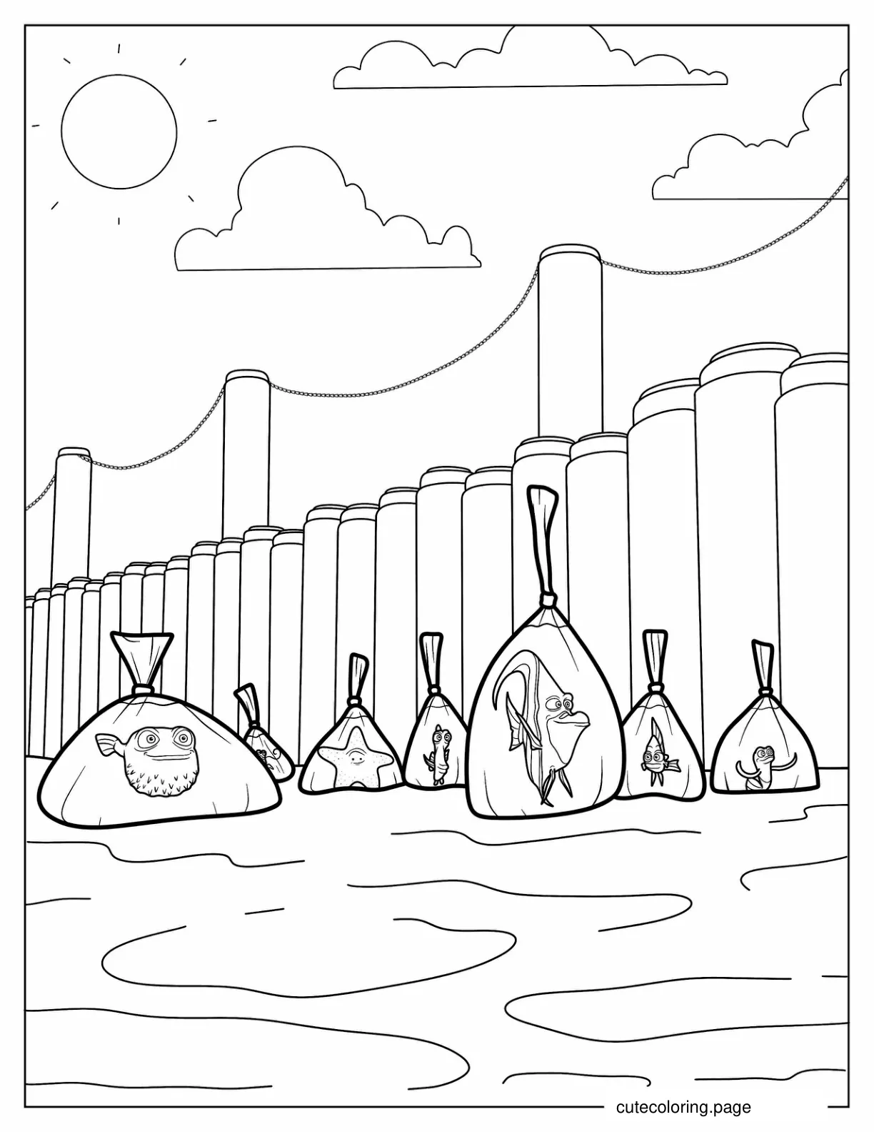 Fishes From Fish Tank Escaping To Color coloring page