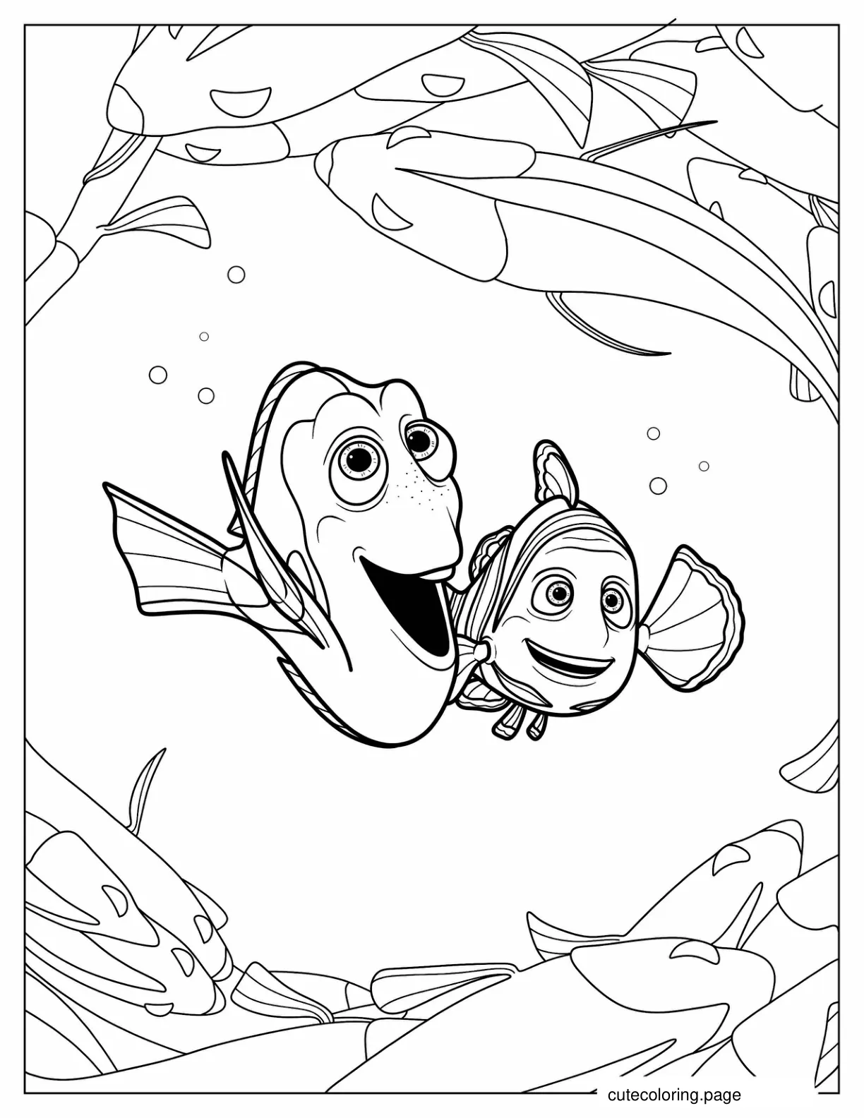 Marlin And Dory Making Friends With Fish coloring page