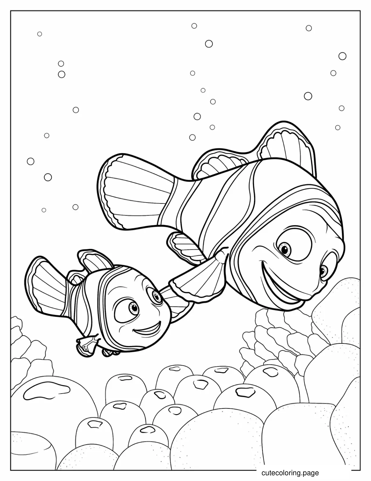 Nemo And Marlin Swimming In Coral coloring page