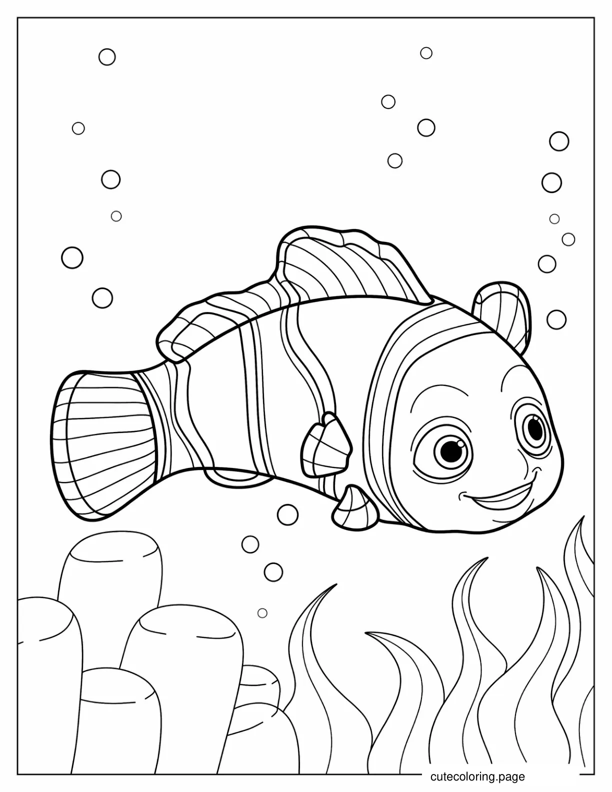 Nemo Clown Fish Swimming In Coral To Color coloring page