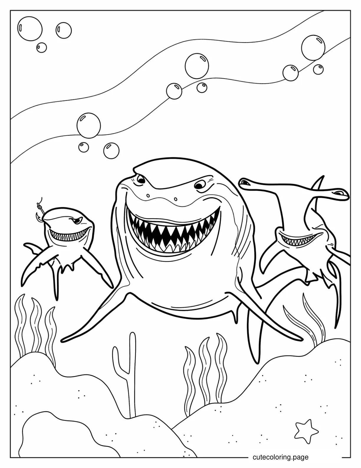 Sharks From Finding Nemo Bruce Anchor And Chum To Color coloring page