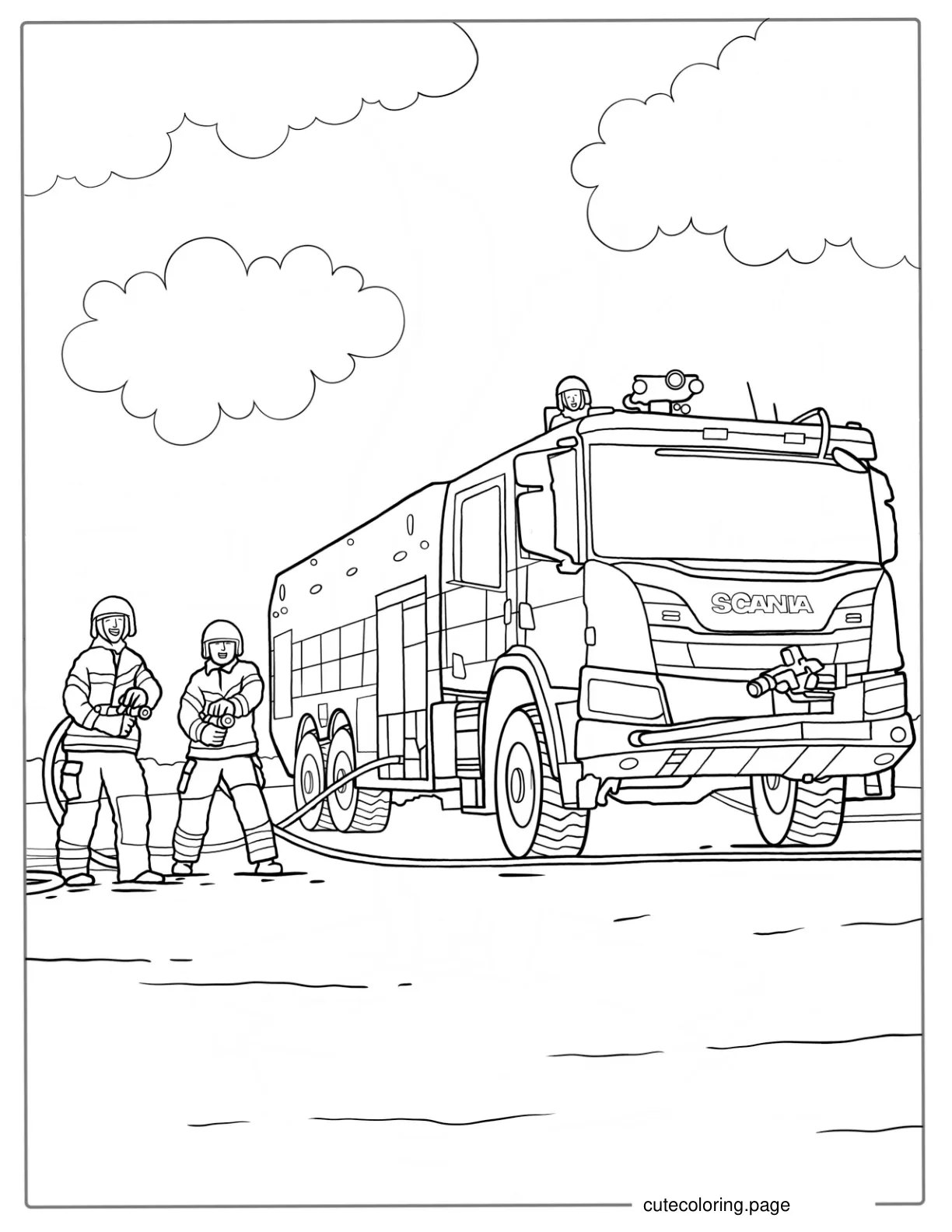 Airport Scania Fire Truck With Firefighters To Color coloring page