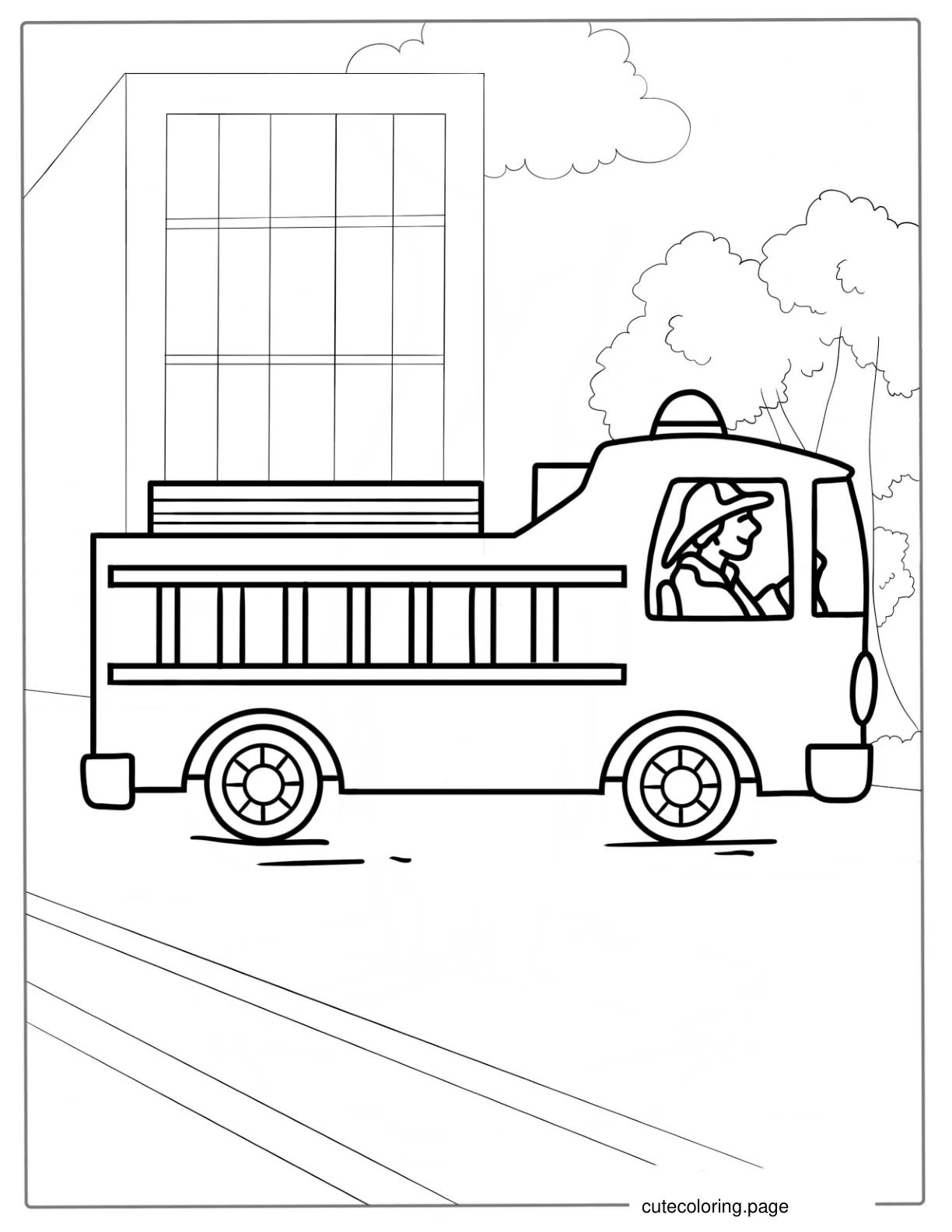 Coloring Sheet Of A Simple Fire Truck For Kids coloring page