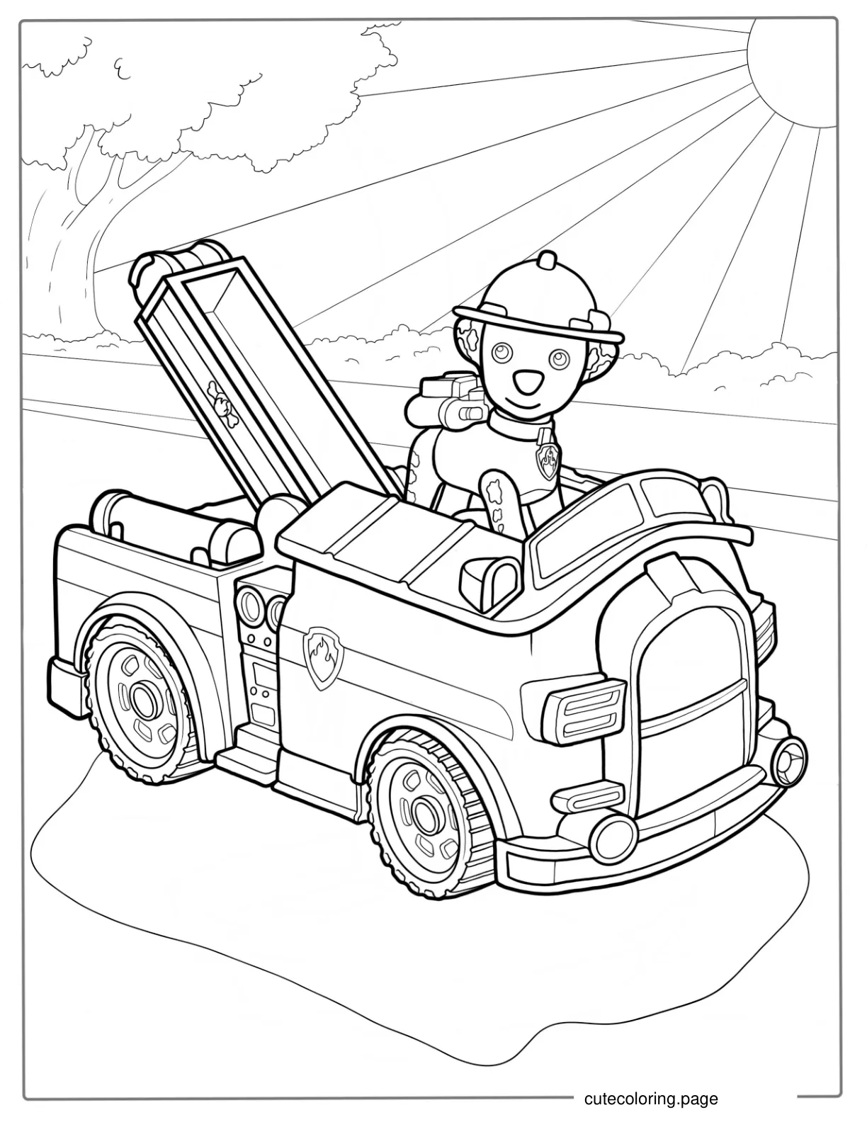 Detailed Fire Truck With Dog Coloring Sheet coloring page