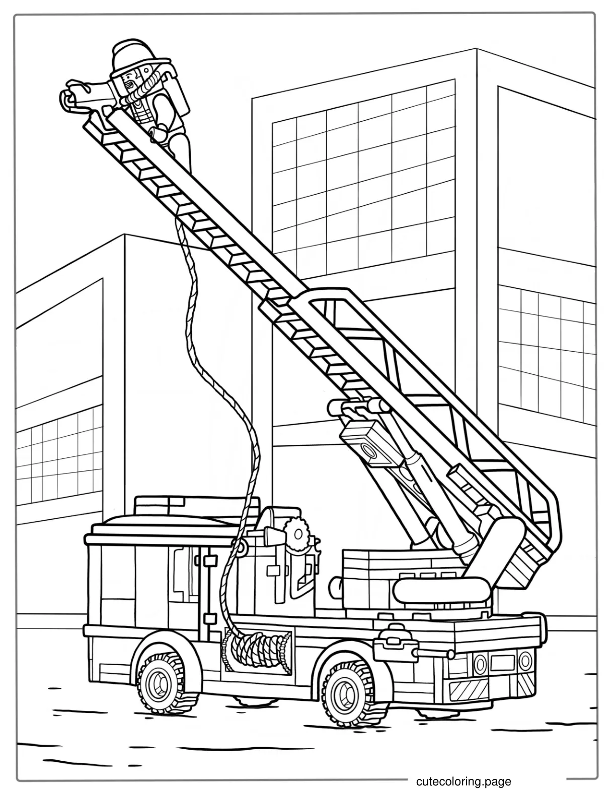 Detailed Lego Fire Truck With Extended Ladder To Color coloring page