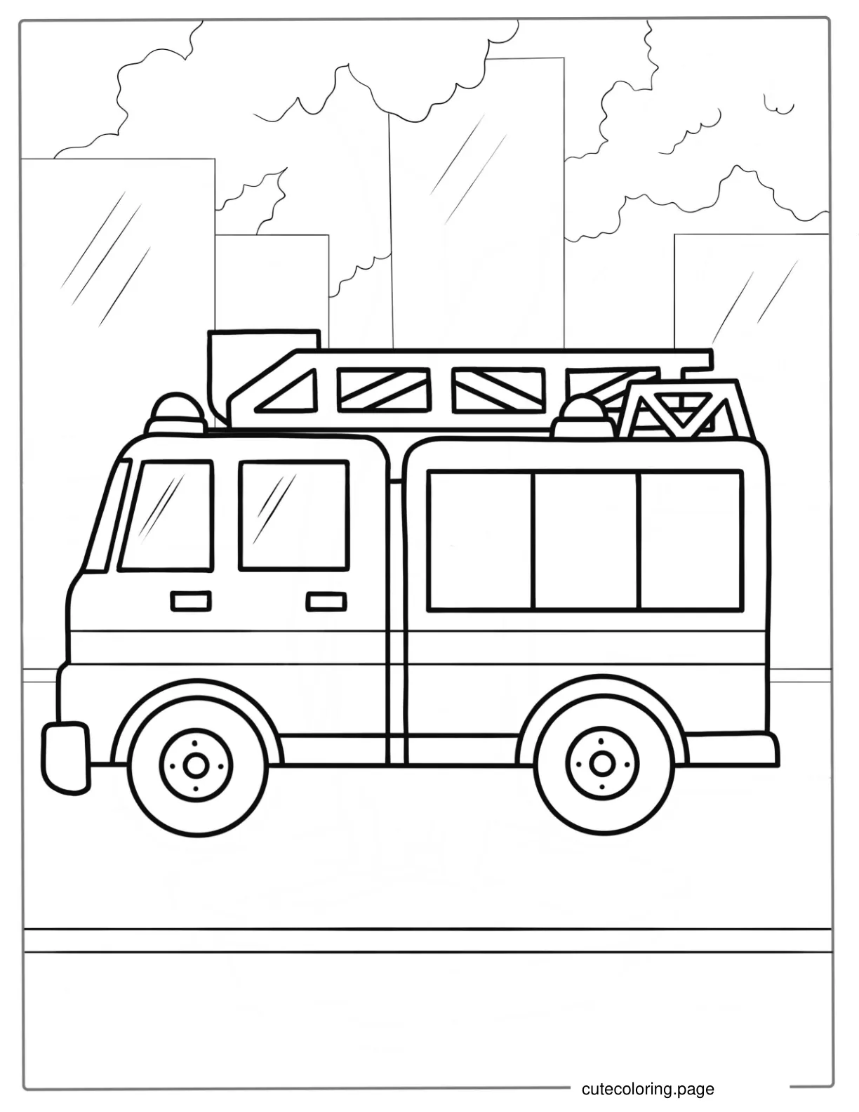 Easy Outline Of a Fire Truck For Preschoolers coloring page