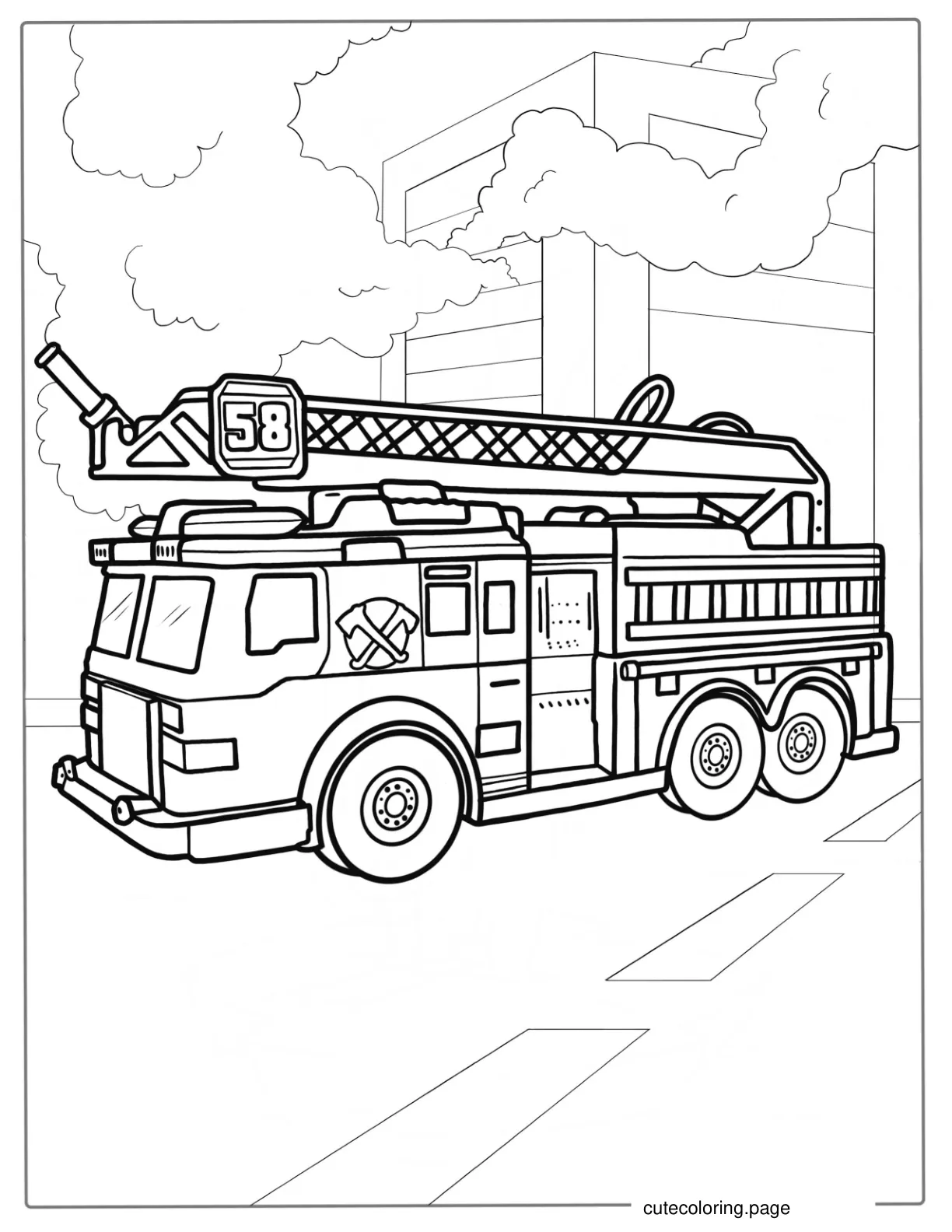 Fire Truck With Ladder And Hose To Color coloring page