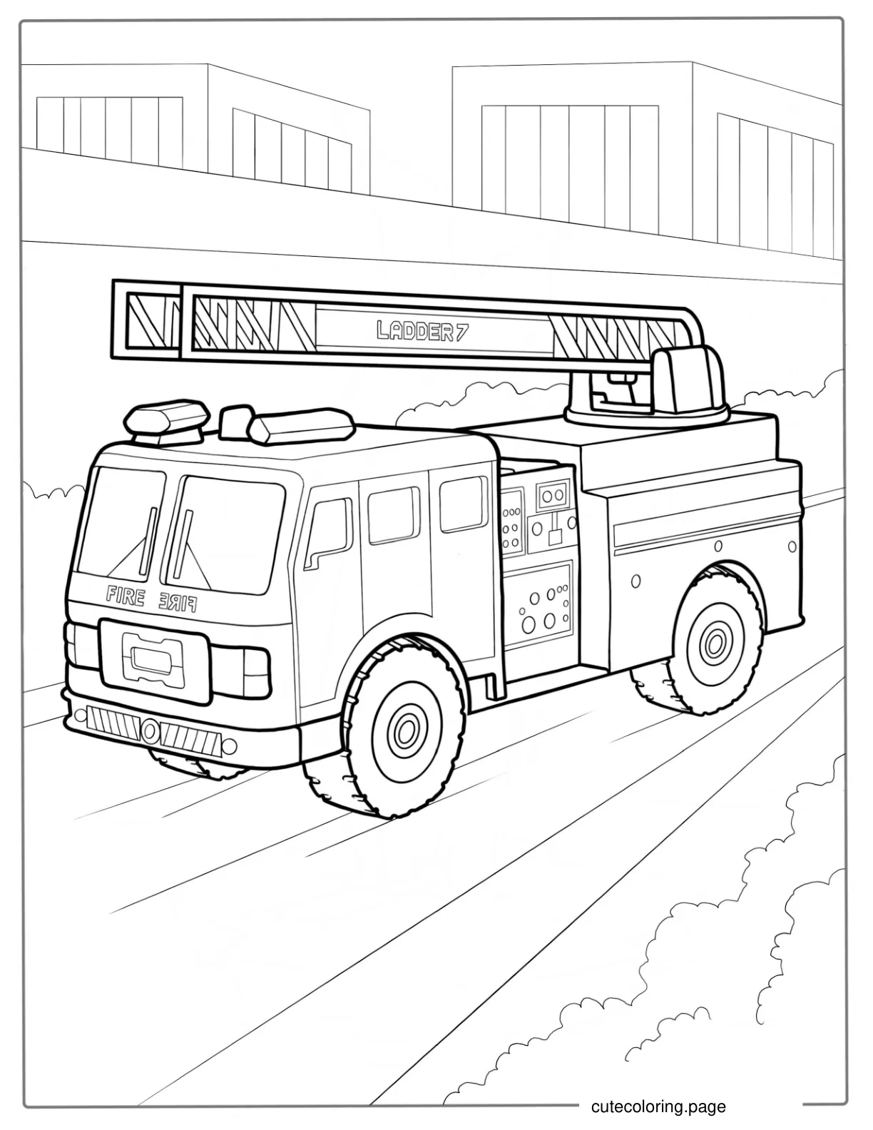 Fire Truck With Ladder Coloring Page coloring page