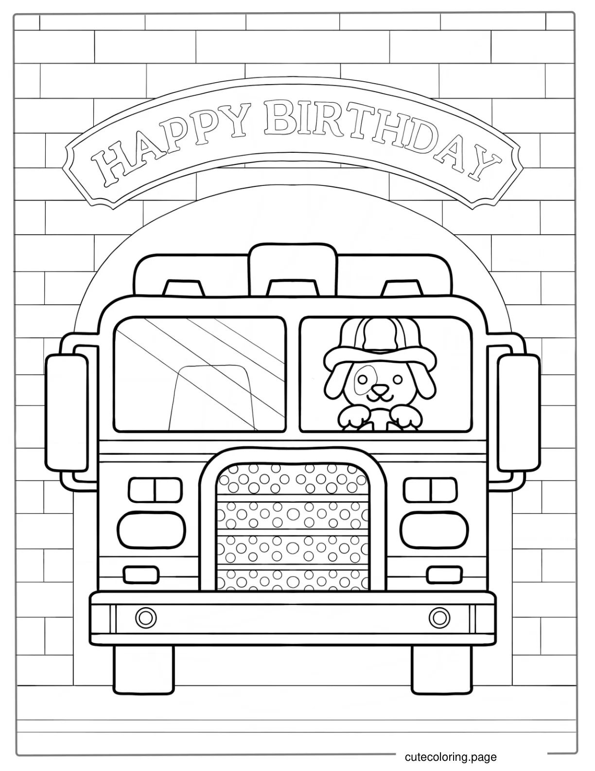 Happy Birthday Fire Truck Coloring Sheet For Kids coloring page