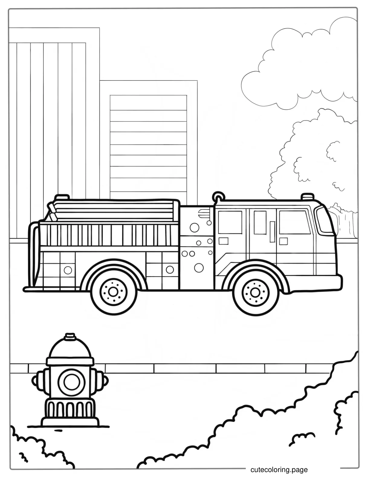 Simple Outline Of a Fire Truck For Kids coloring page