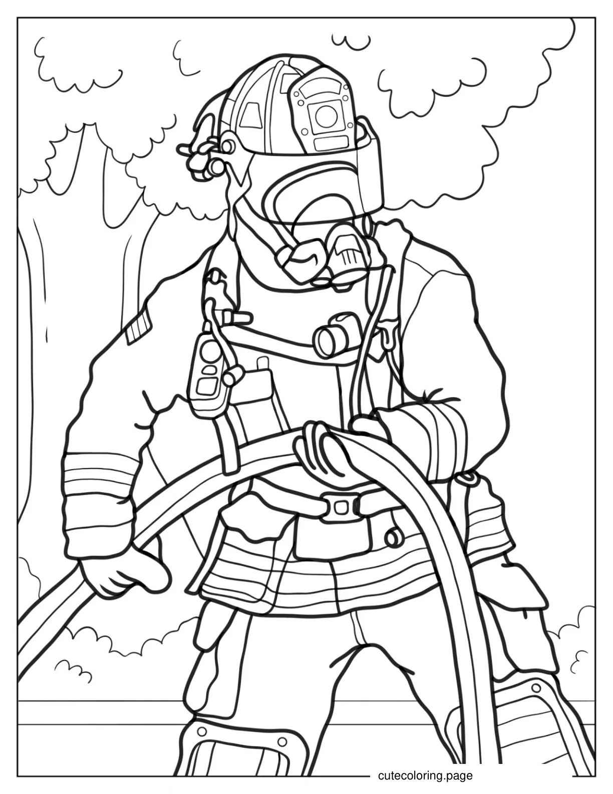 Coloring Page Of Firefighter In Full Gear coloring page