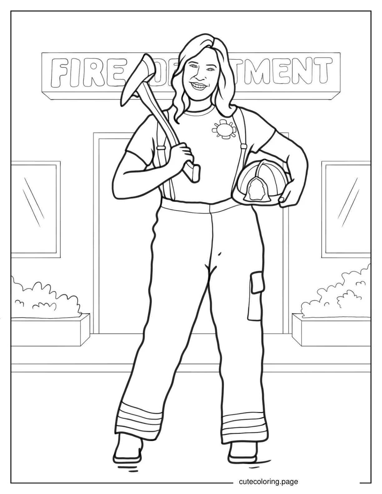 Lady Firefighter Coloring Page For Kids coloring page