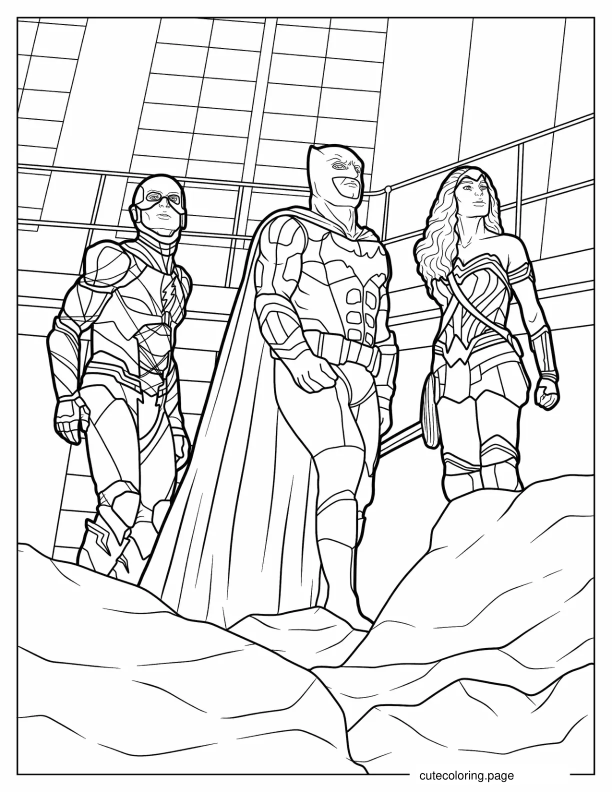 The Flash With Wonder Woman And Batman coloring page