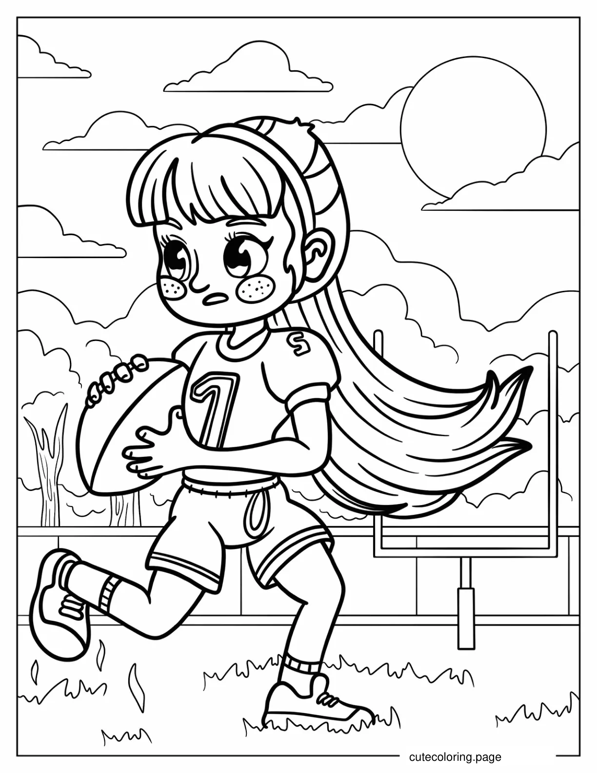 Girl Football Player In The Field Coloring Sheet coloring page